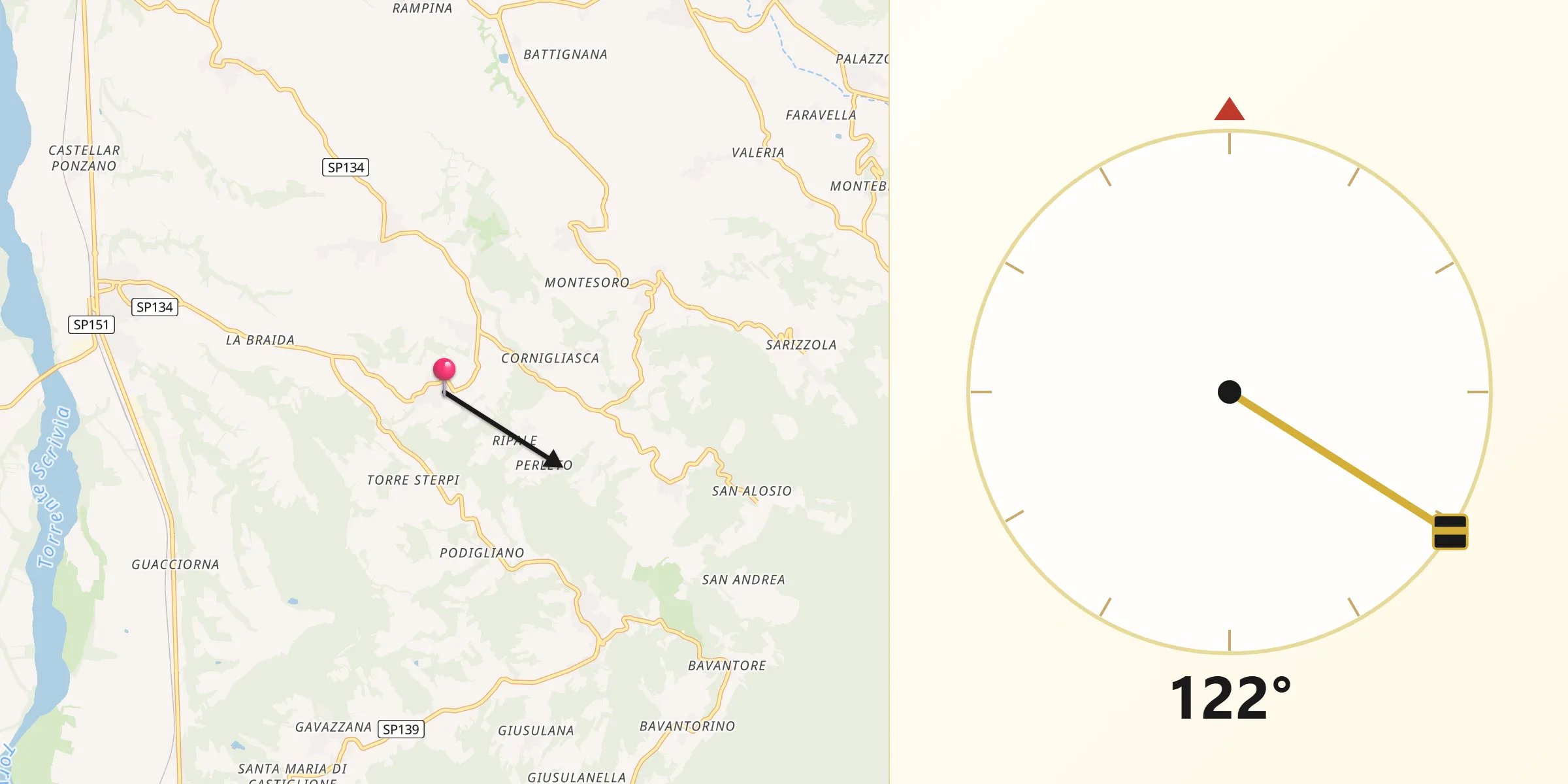 Direzione della Qibla da Carezzano Maggiore