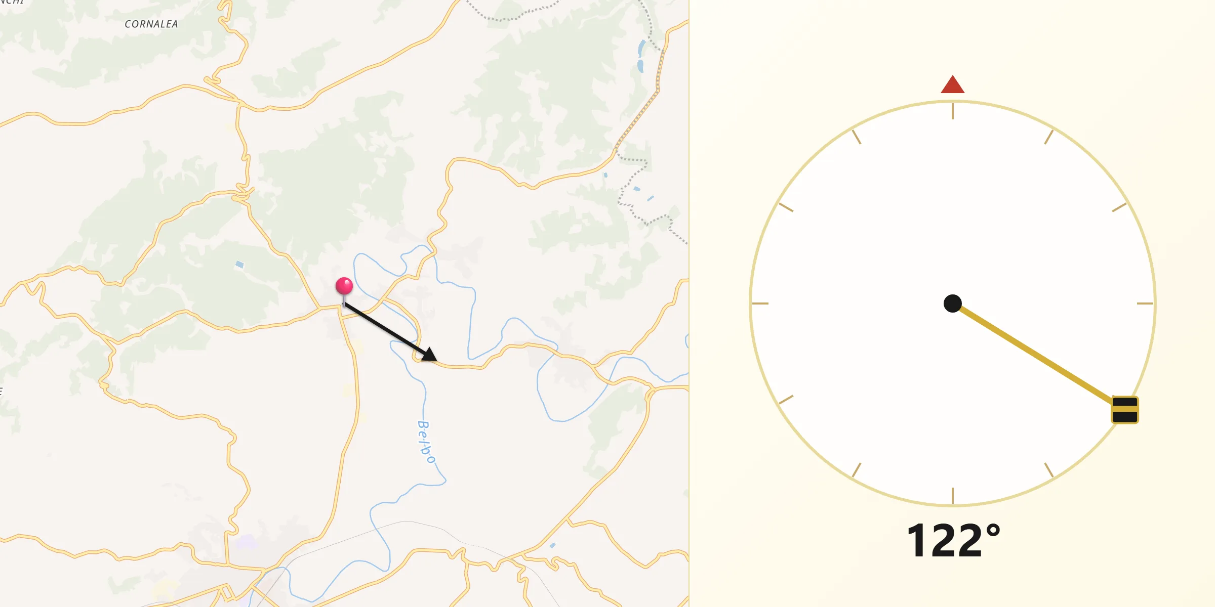 Direzione della Qibla da Ghiare-Madonna