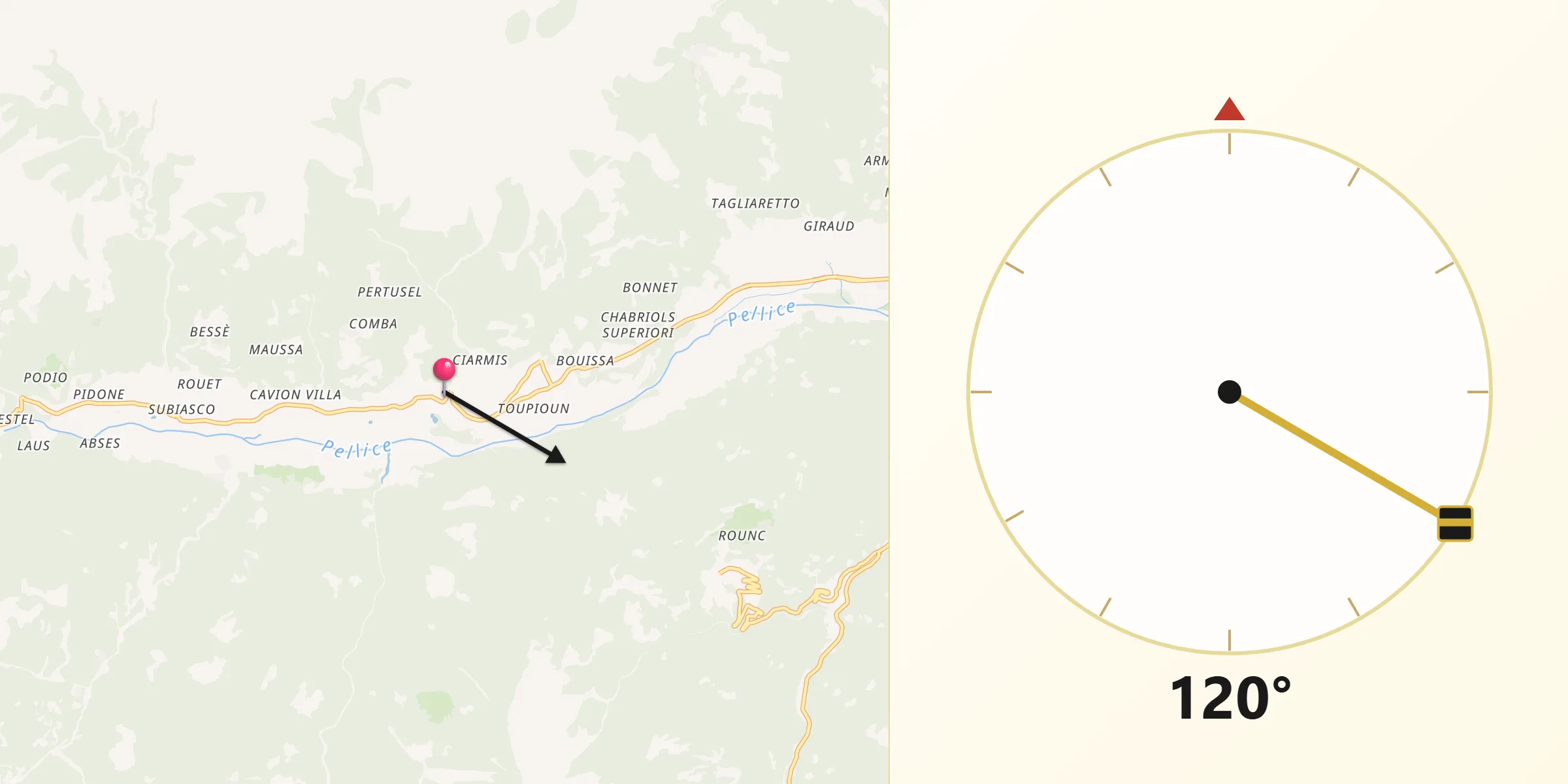 Direzione della Qibla da Villar Pellice