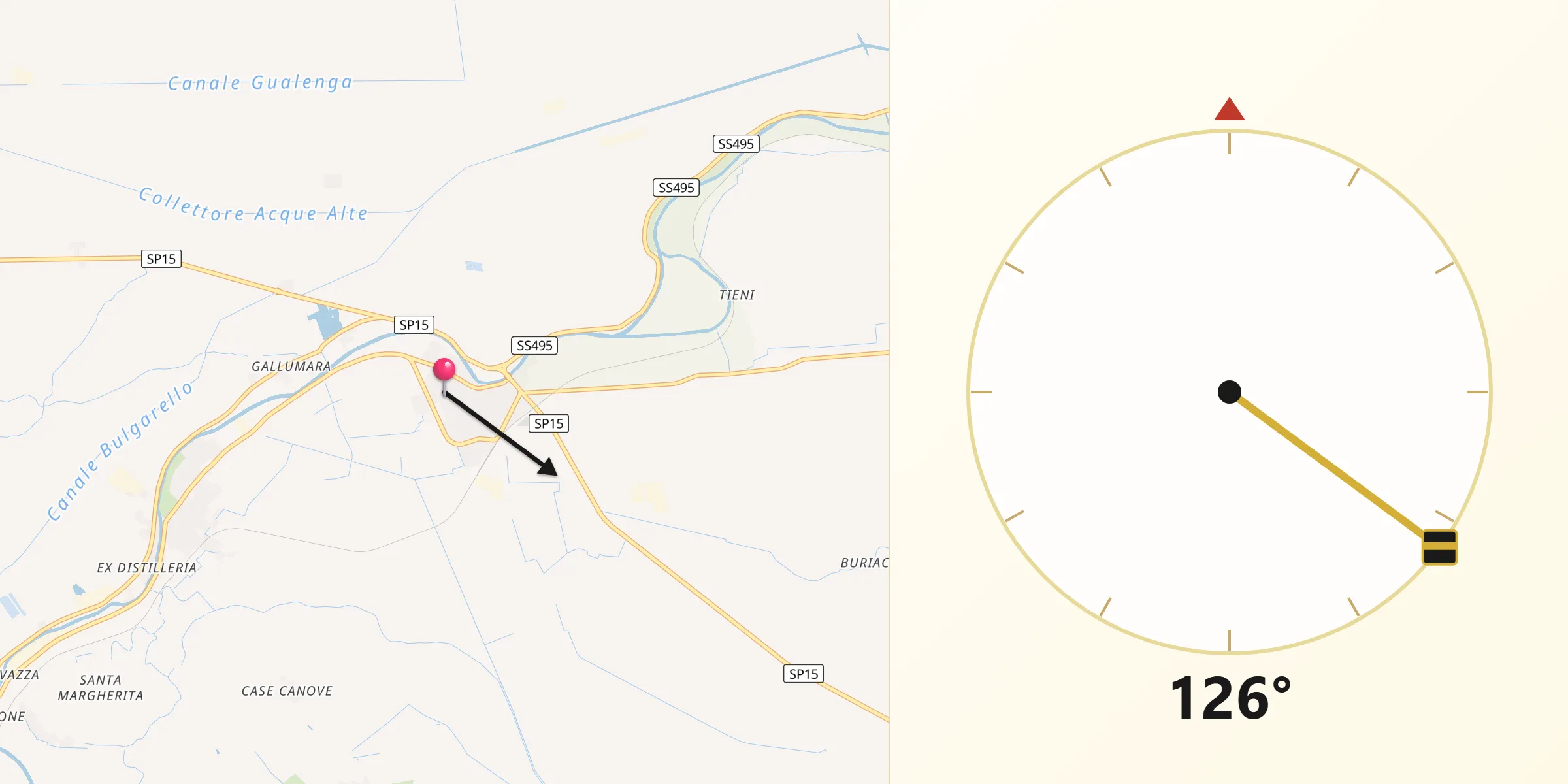 Direzione della Qibla da Massa Fiscaglia