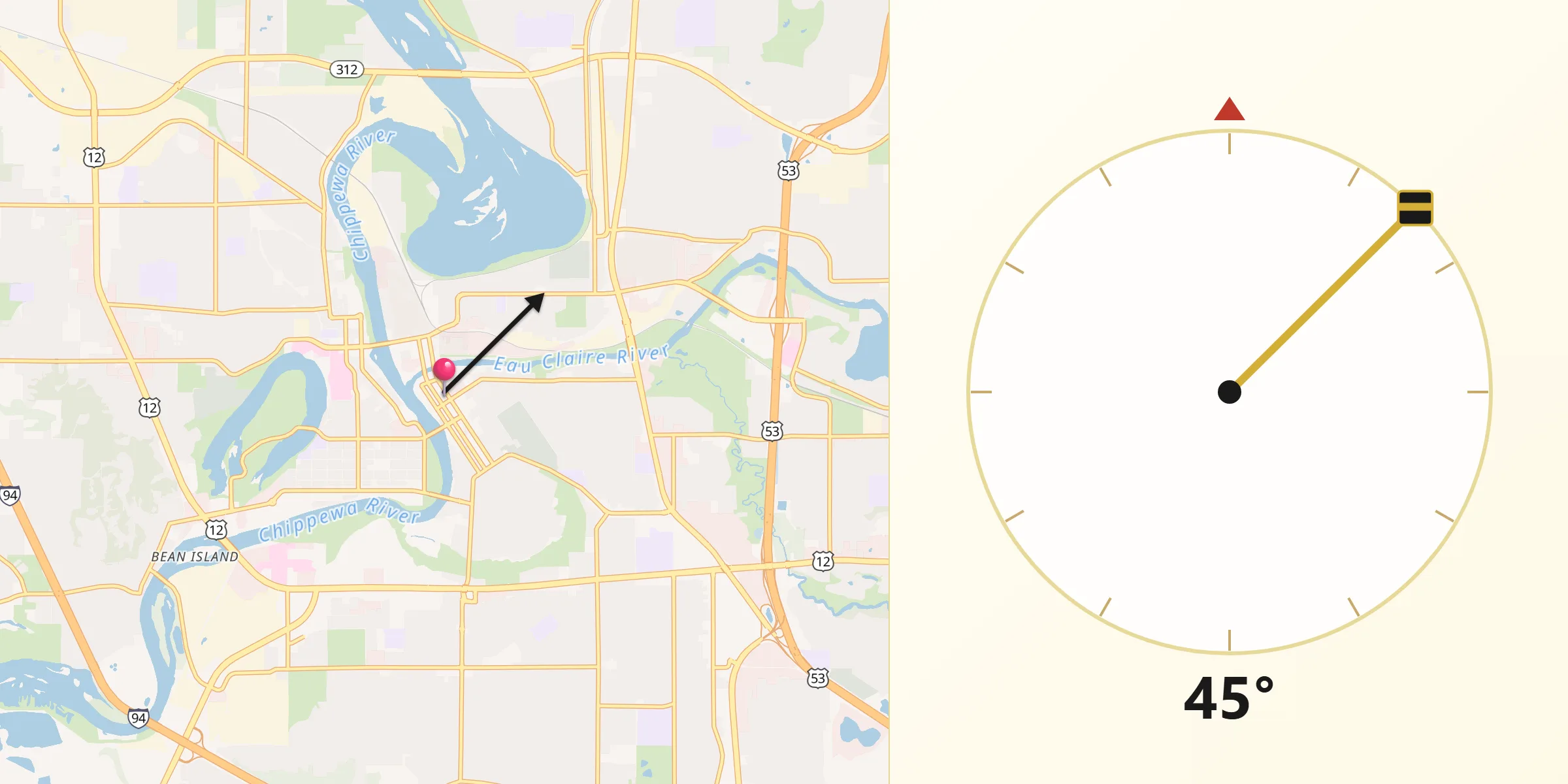 Qibla Direction from Eau Claire