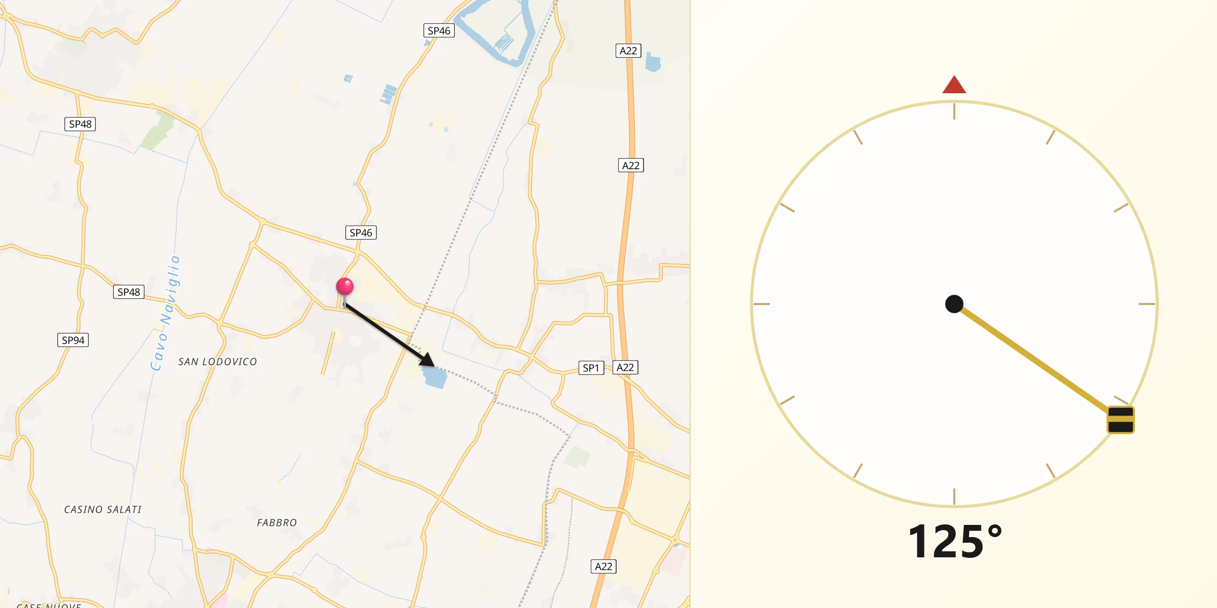 Direzione della Qibla da Rio Saliceto