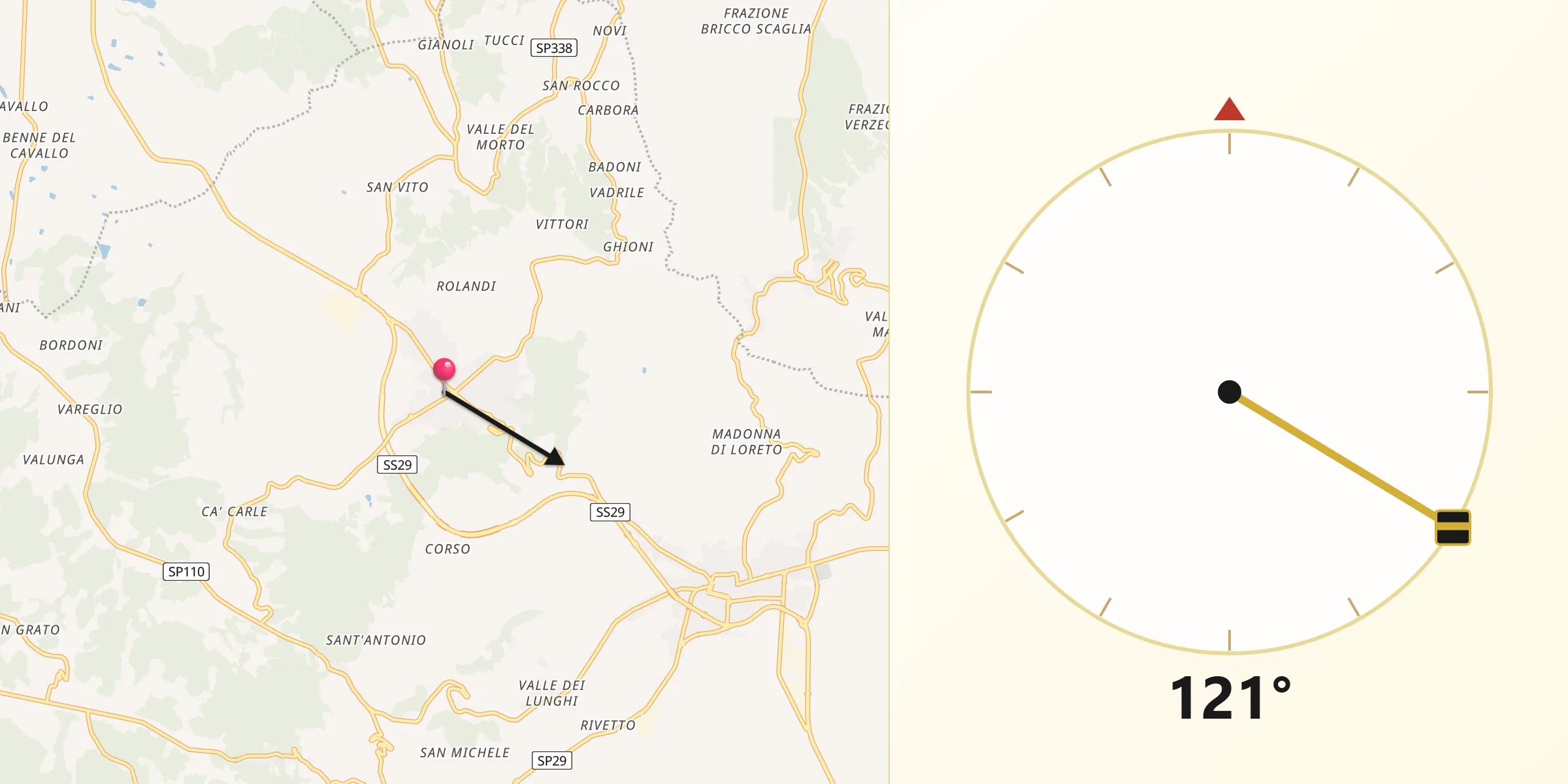 Direzione della Qibla da Montà