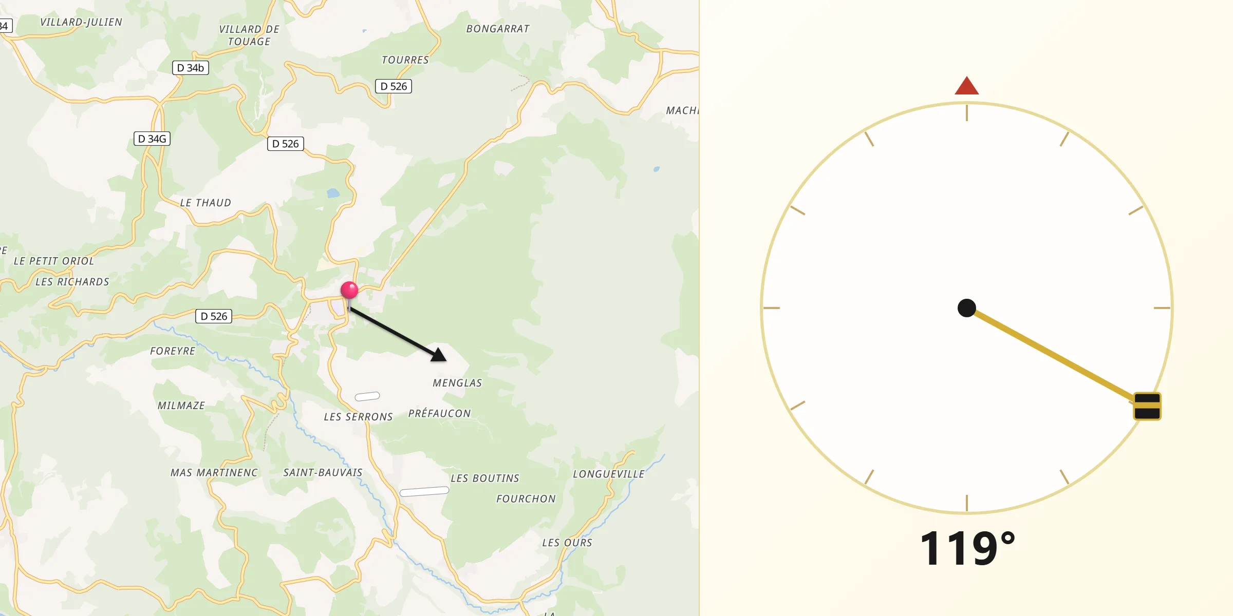 Direction vers la Qibla depuis Mens