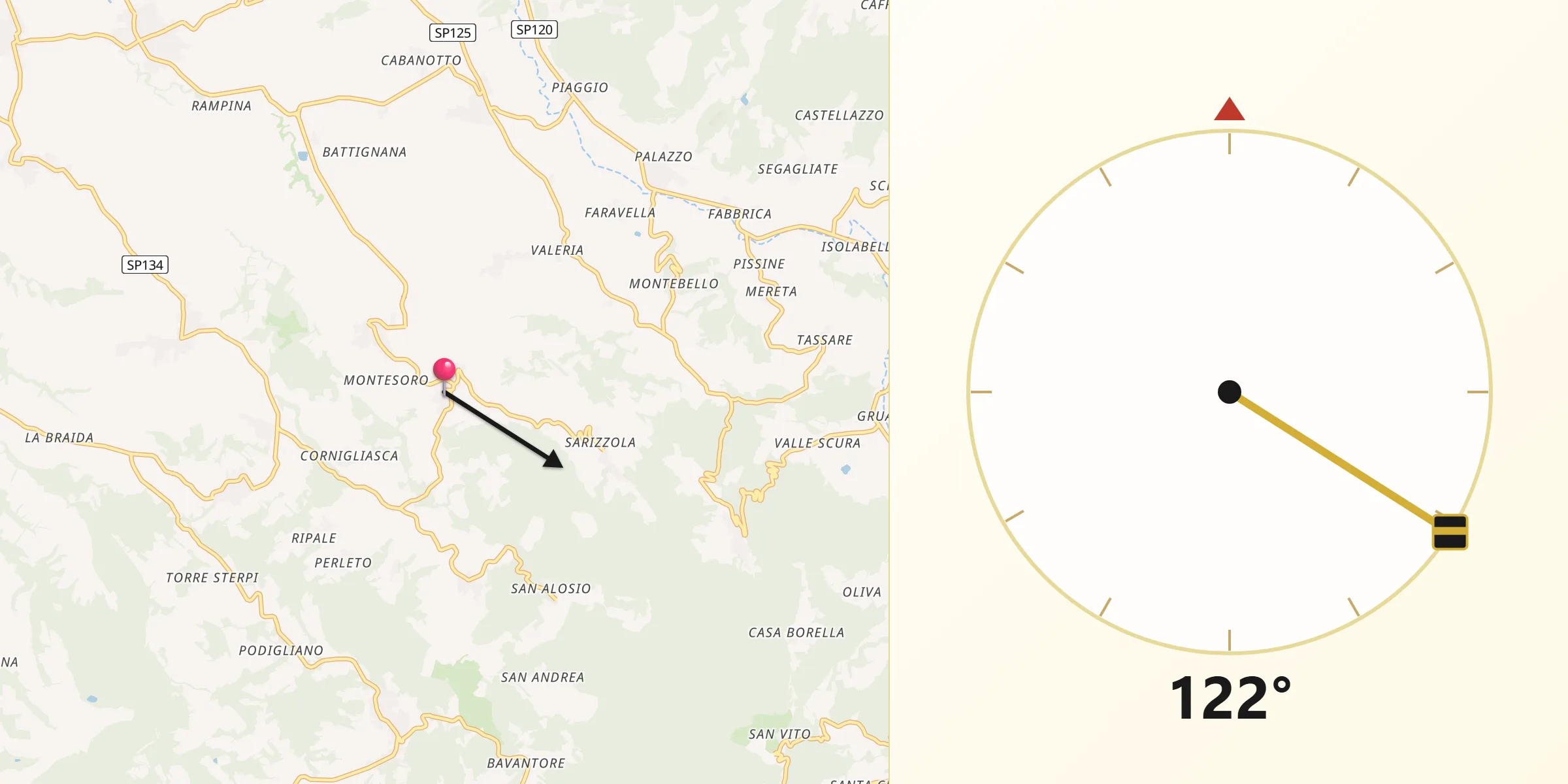 Direzione della Qibla da Costa Vescovato