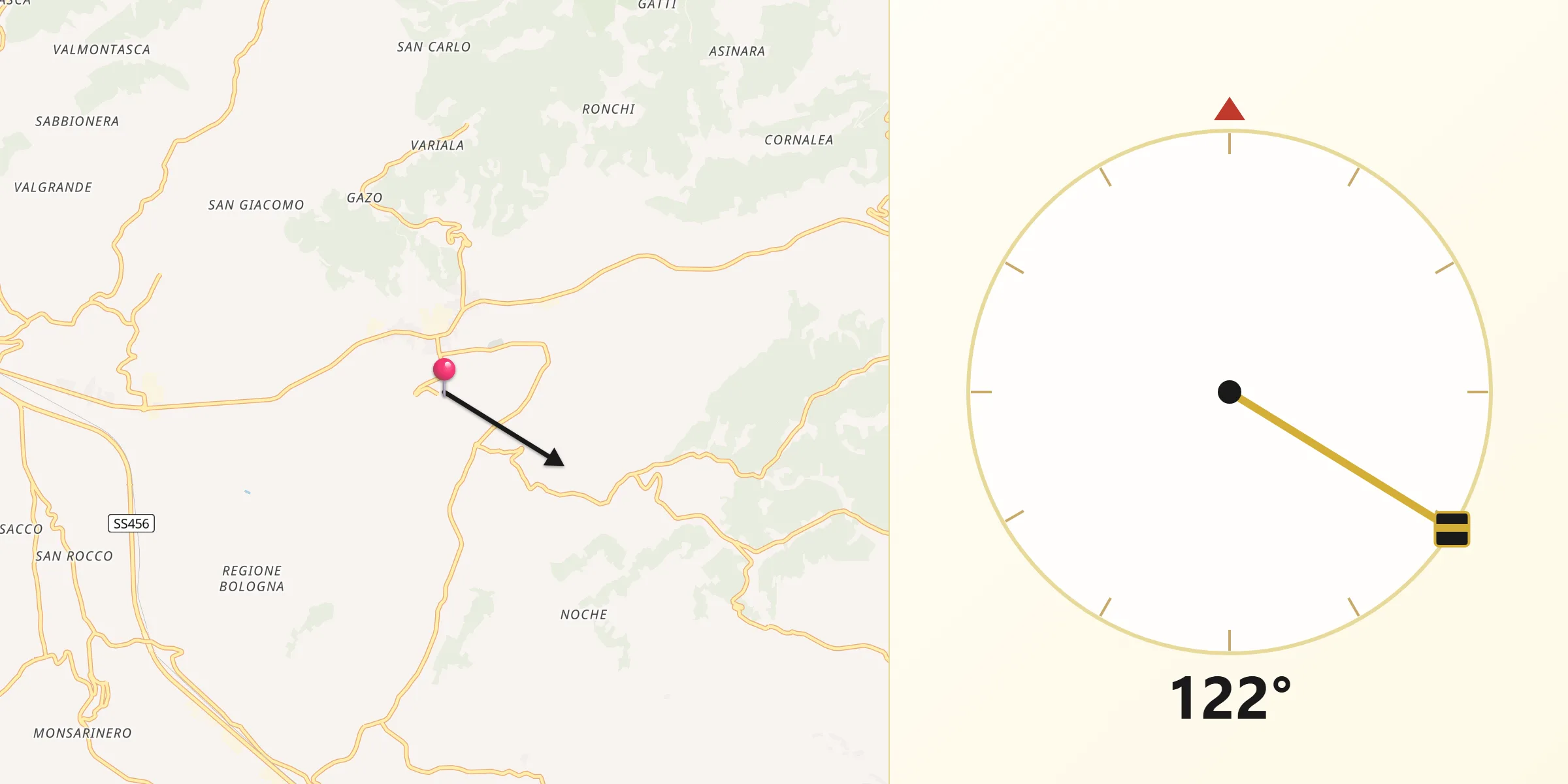 Direzione della Qibla da Mombercelli