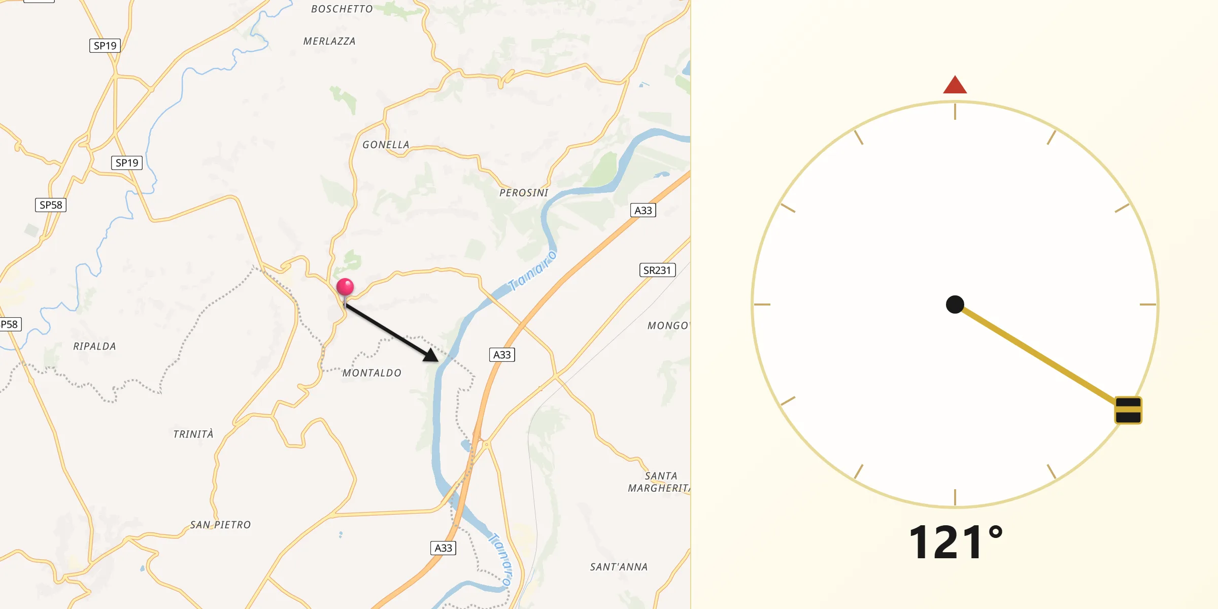 Direzione della Qibla da San Martino Alfieri