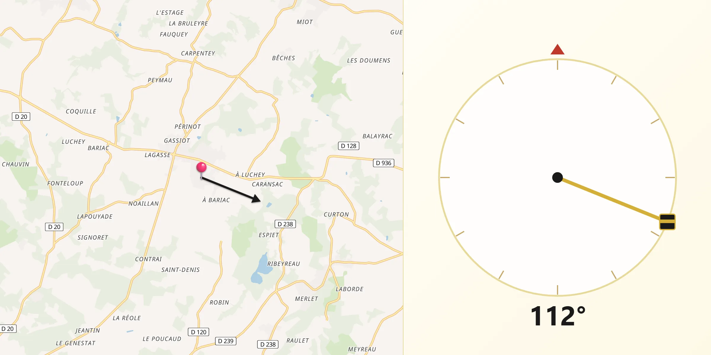 Direction vers la Qibla depuis Saint-Quentin-de-Baron