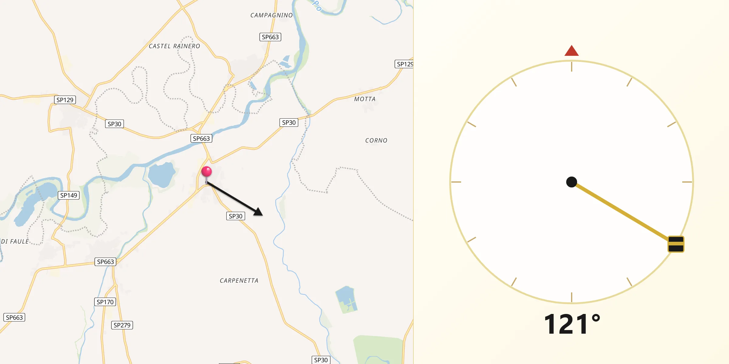 Direzione della Qibla da Casalgrasso
