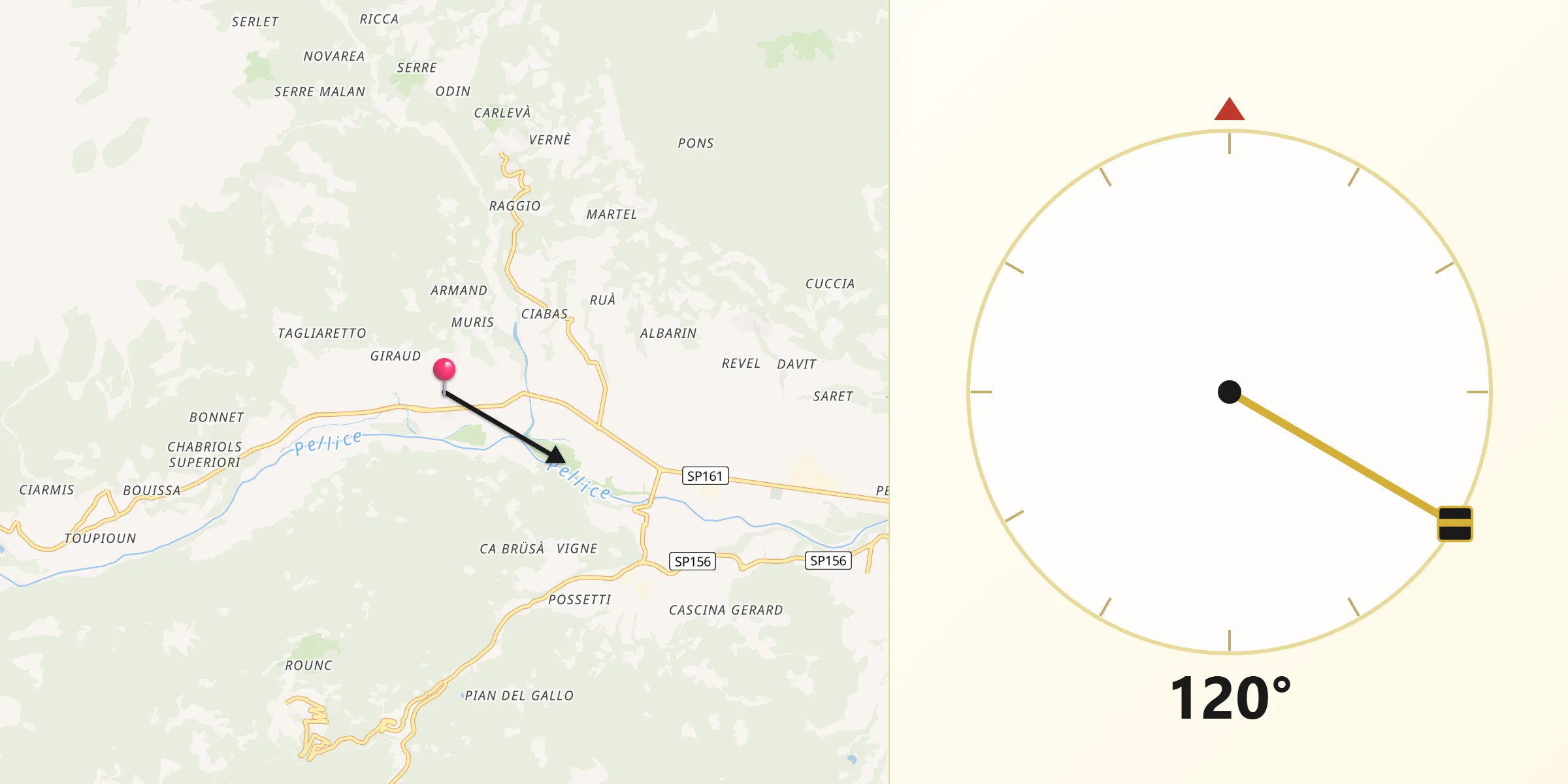 Direzione della Qibla da Torre Pellice