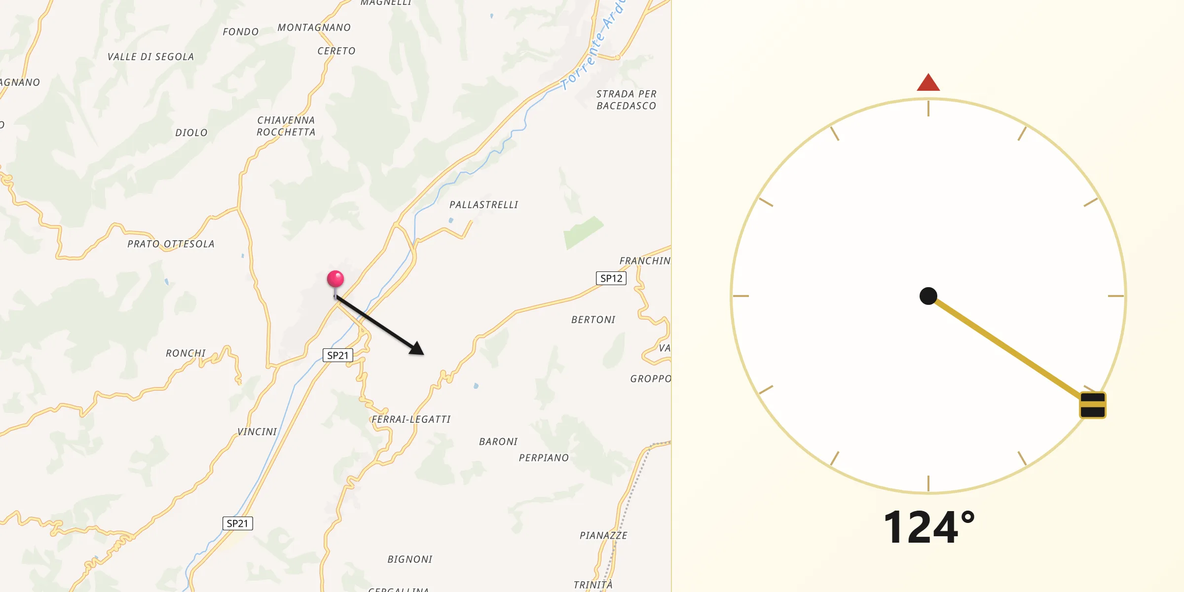 Direzione della Qibla da Lugagnano Val d'Arda
