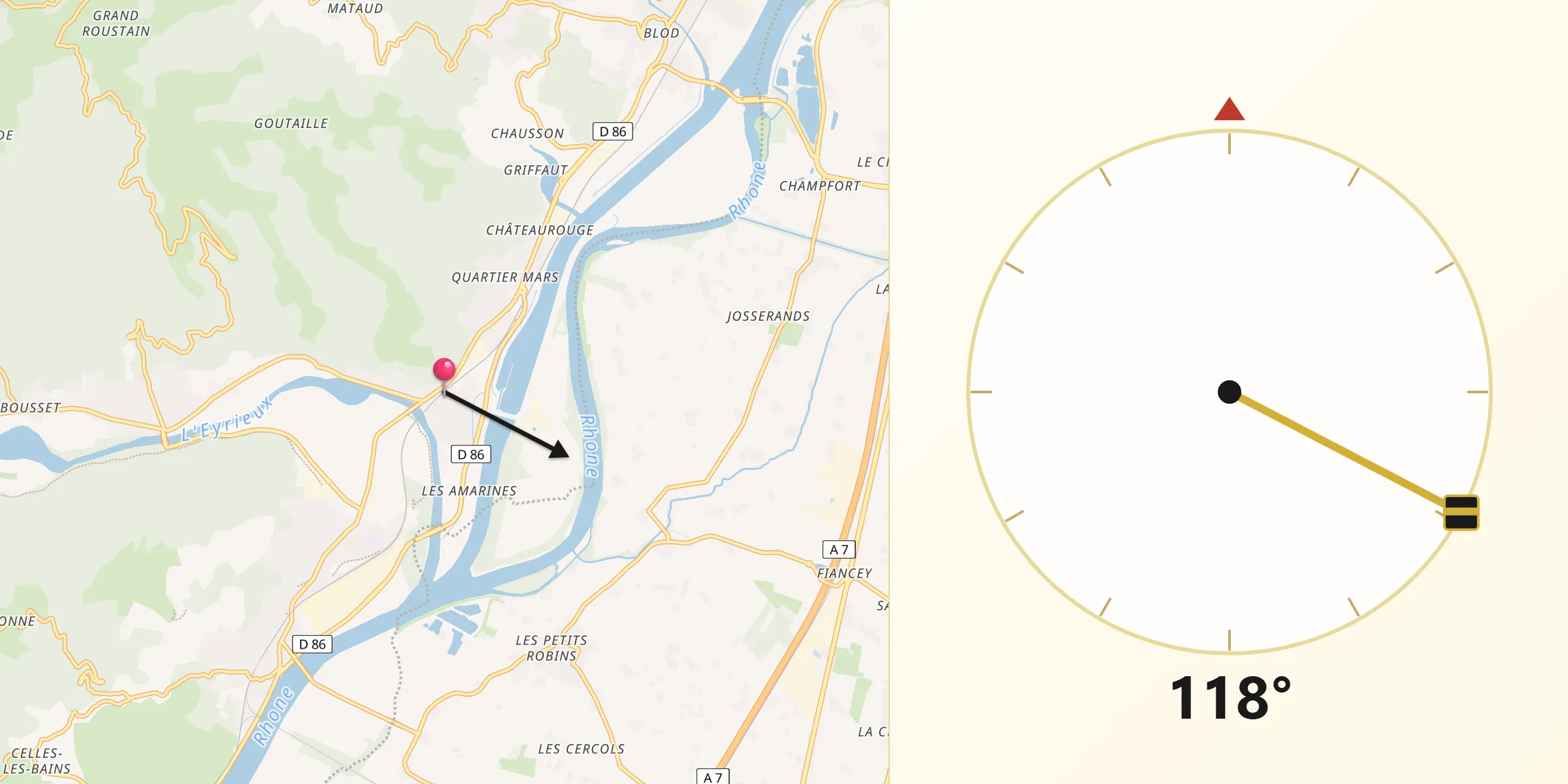Direction vers la Qibla depuis Beauchastel