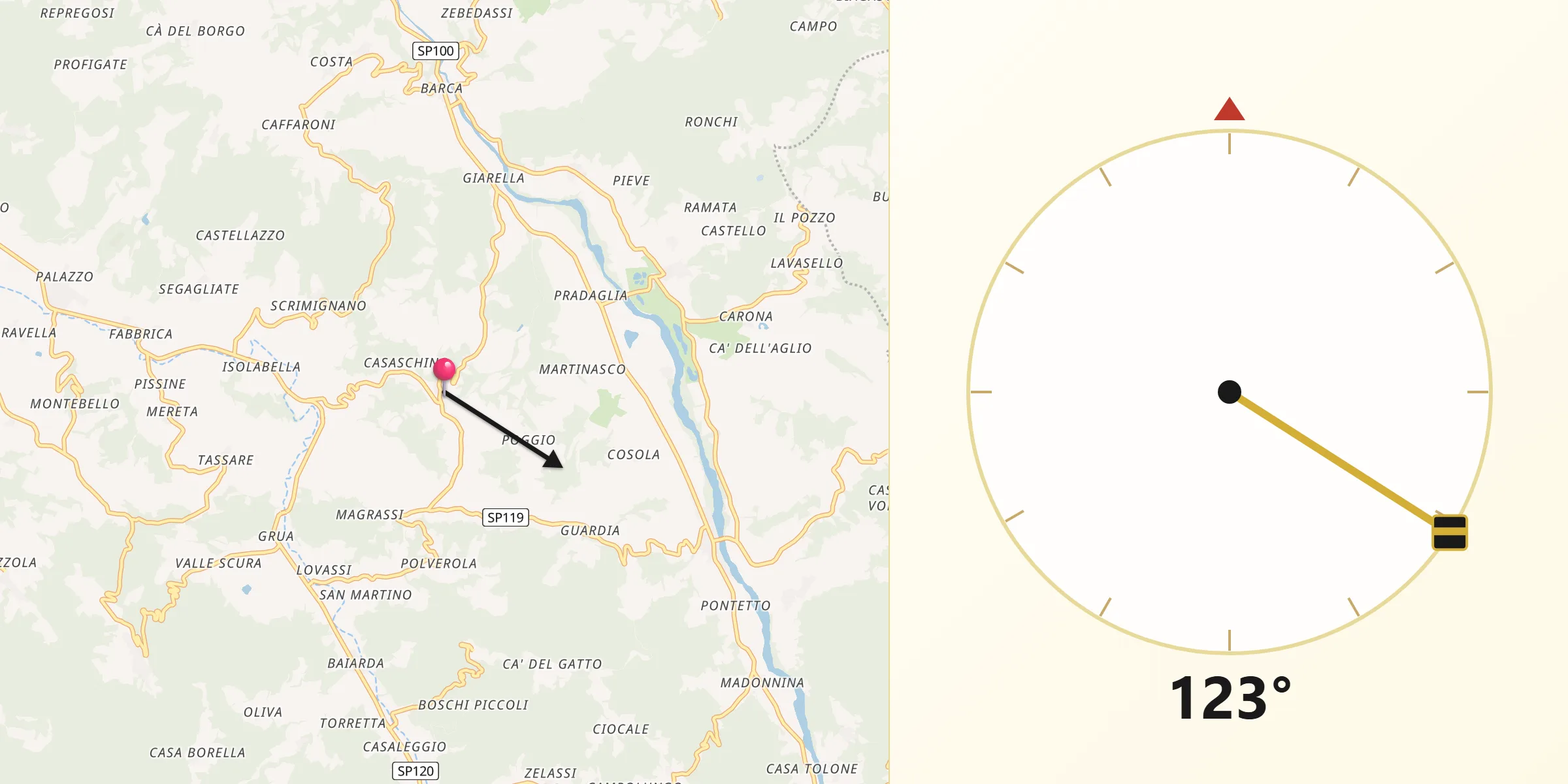 Direzione della Qibla da Casasco