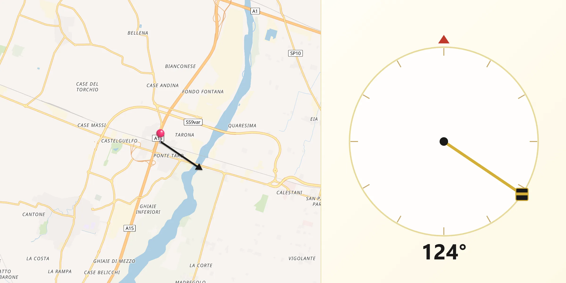 Direzione della Qibla da Ponte Taro