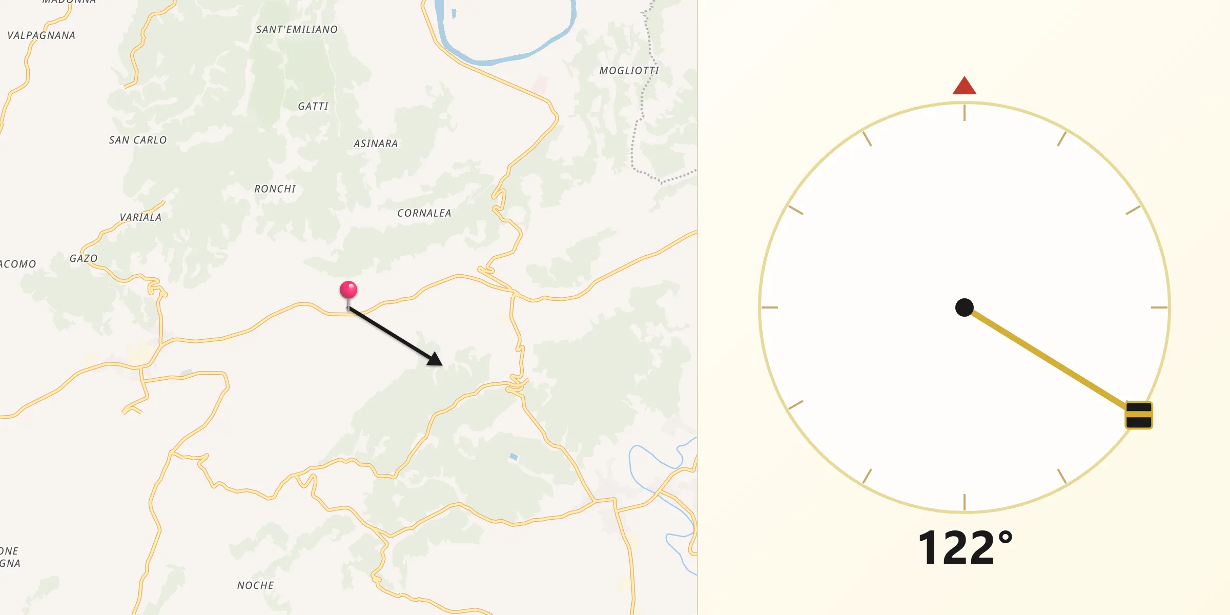 Direzione della Qibla da Belveglio