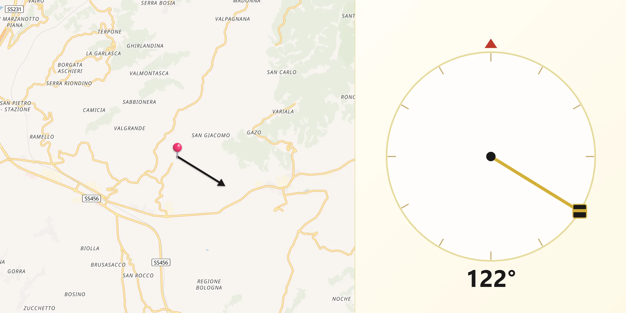 Direzione della Qibla da Montaldo Scarampi