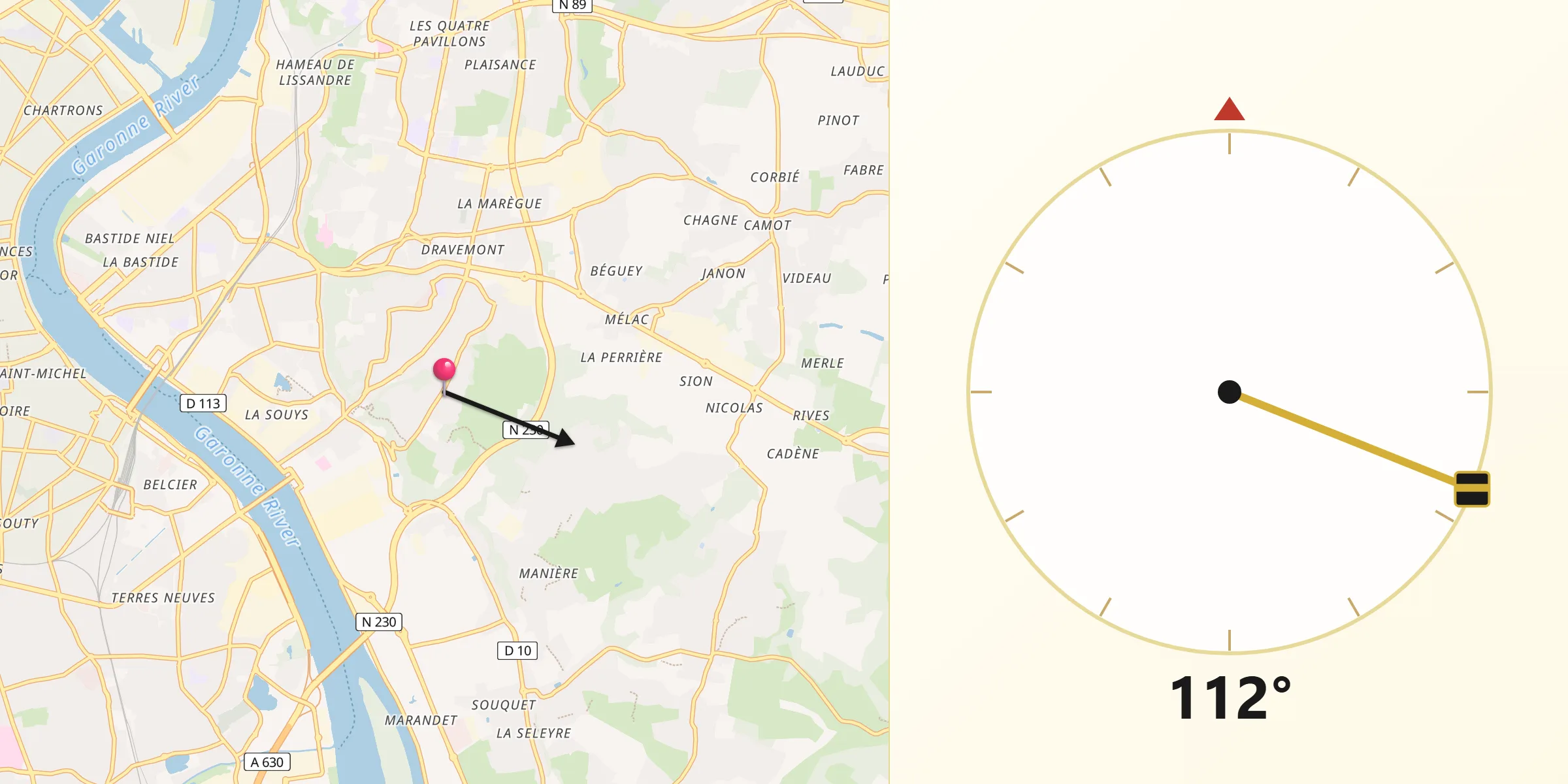 Direction vers la Qibla depuis Floirac