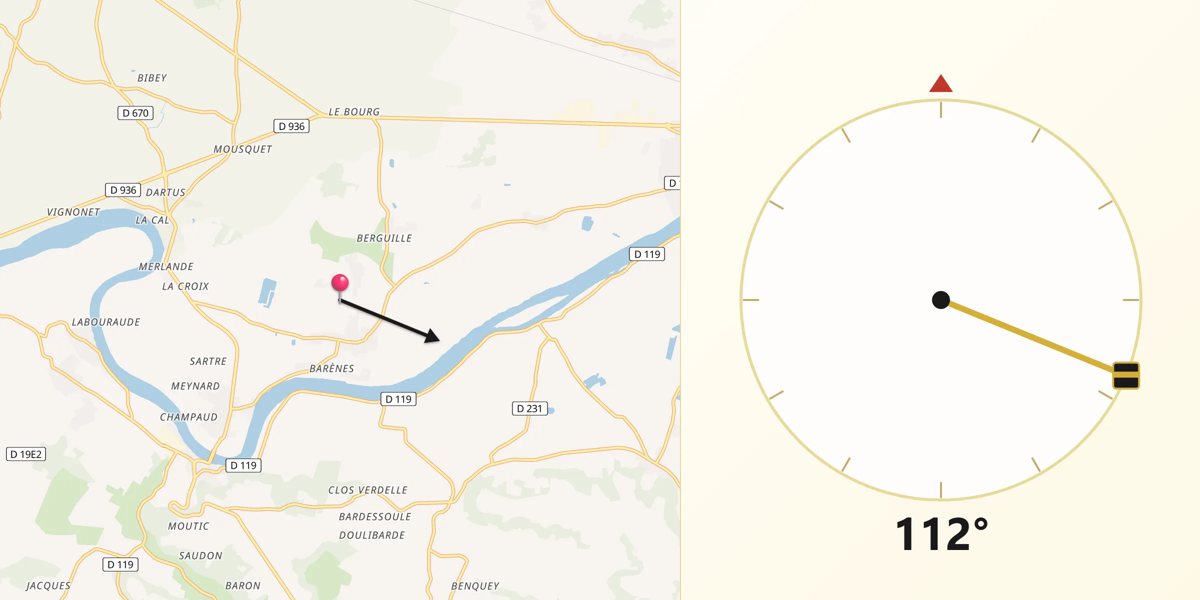 Direction vers la Qibla depuis Sainte-Terre