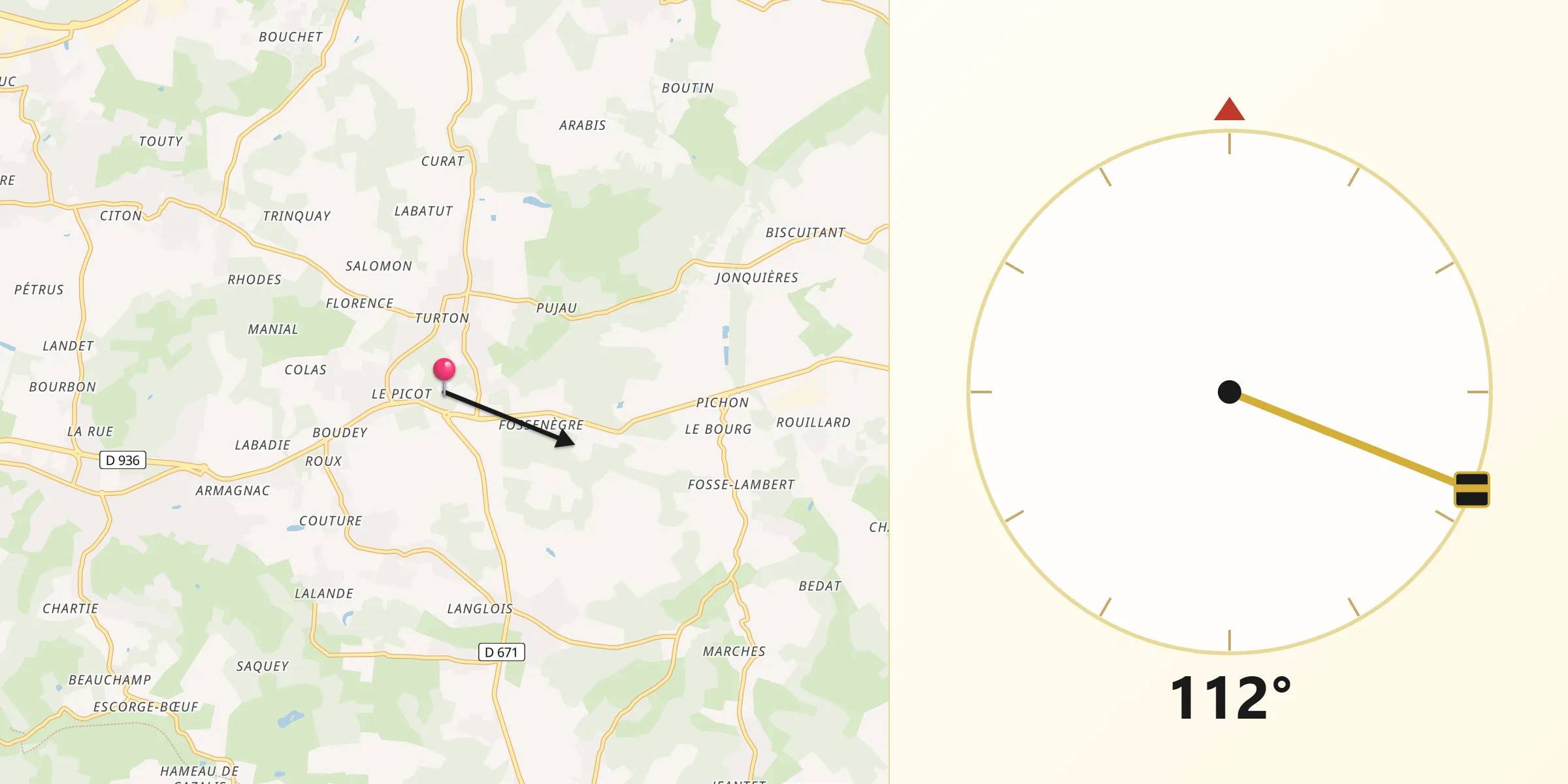 Direction vers la Qibla depuis Sallebœuf