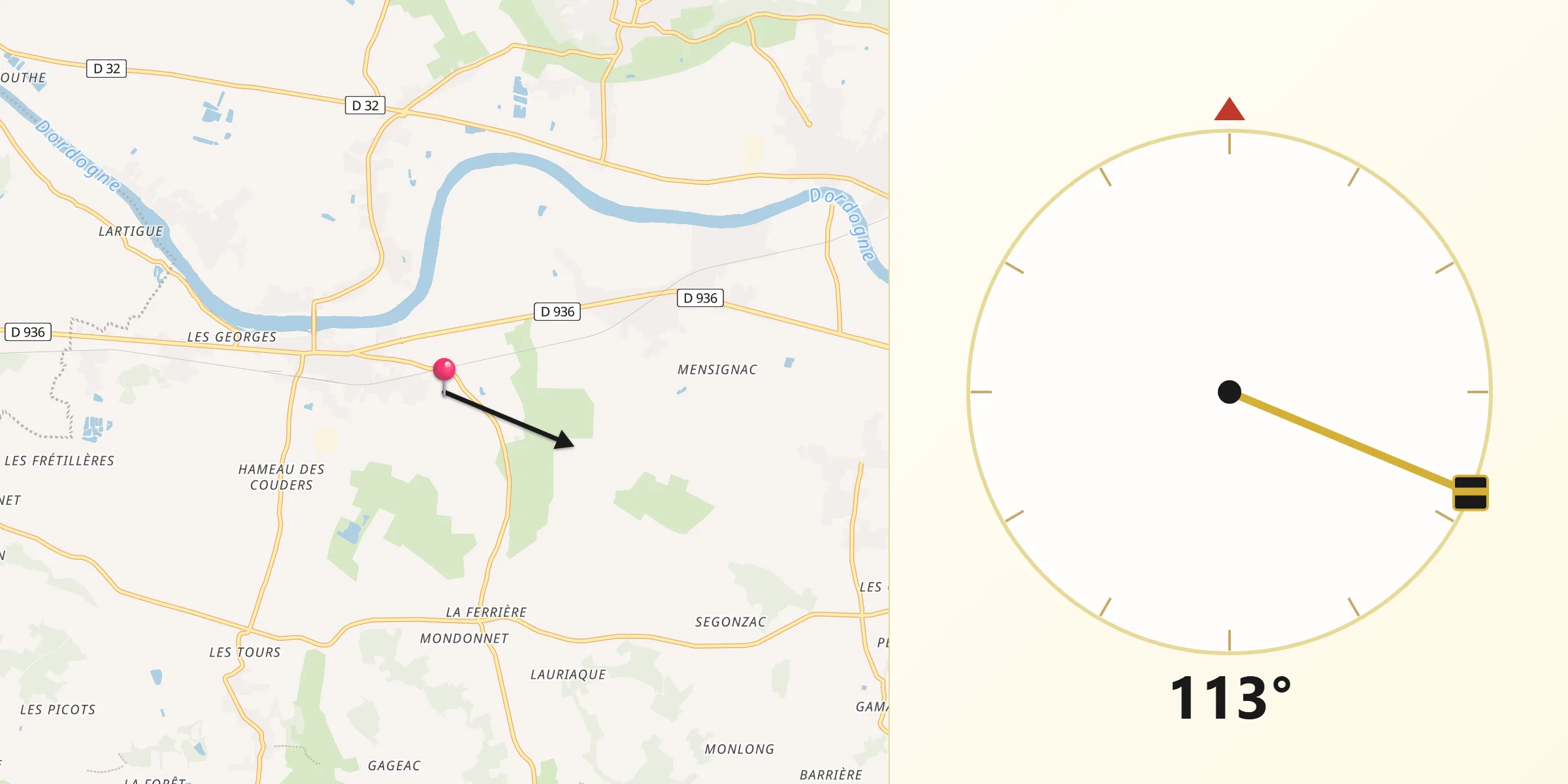 Direction vers la Qibla depuis Gardonne