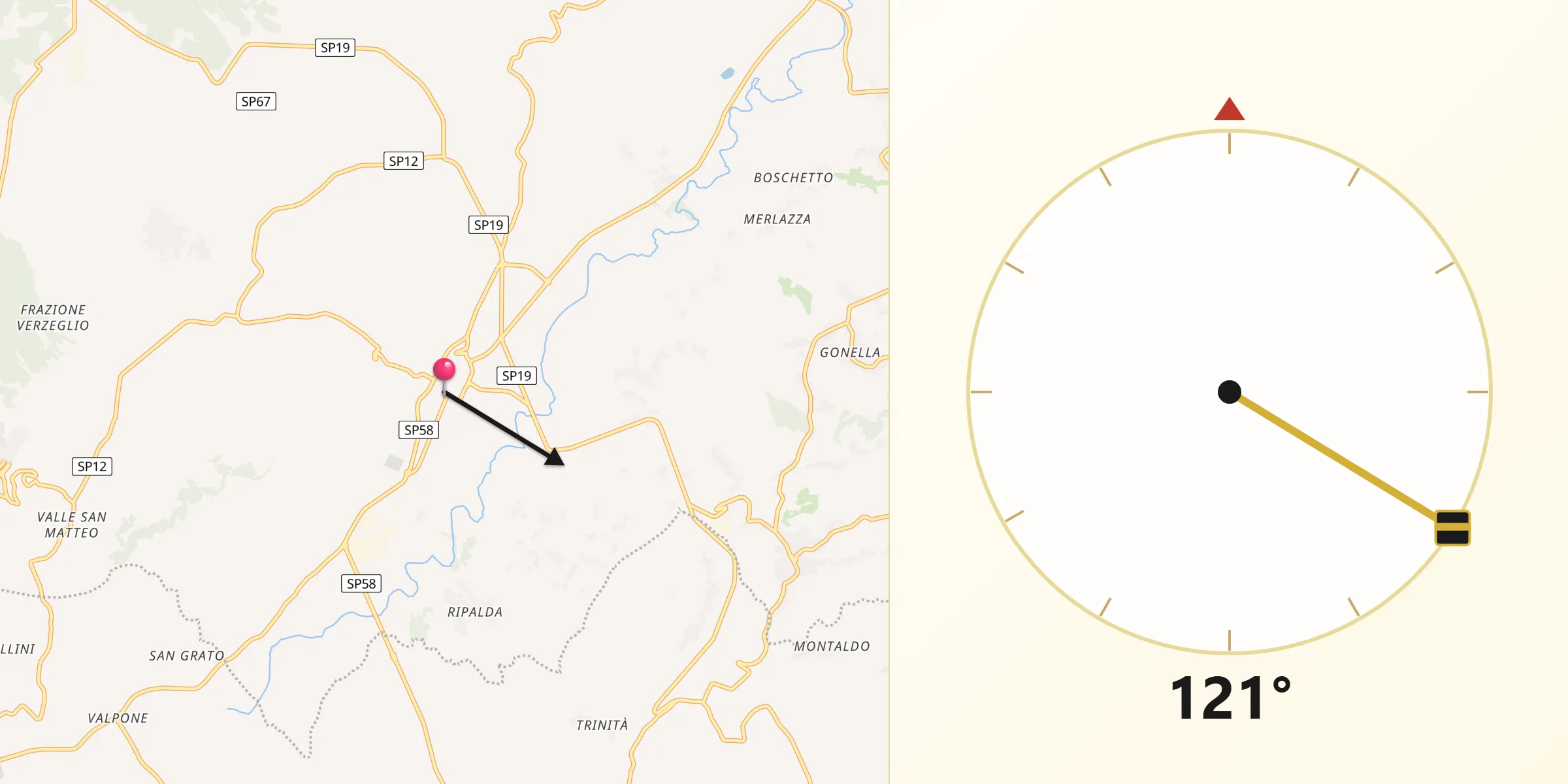 Direzione della Qibla da San Damiano d'Asti