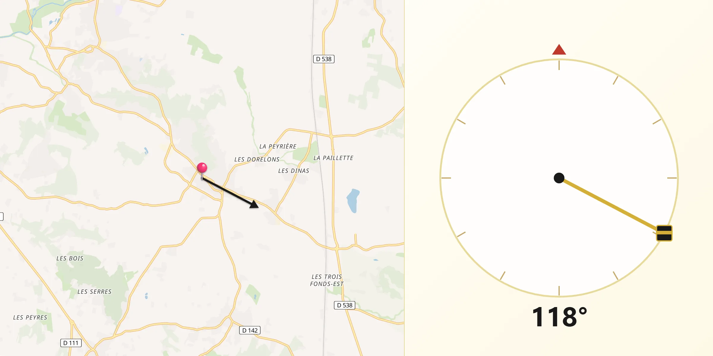 Direction vers la Qibla depuis Montmeyran