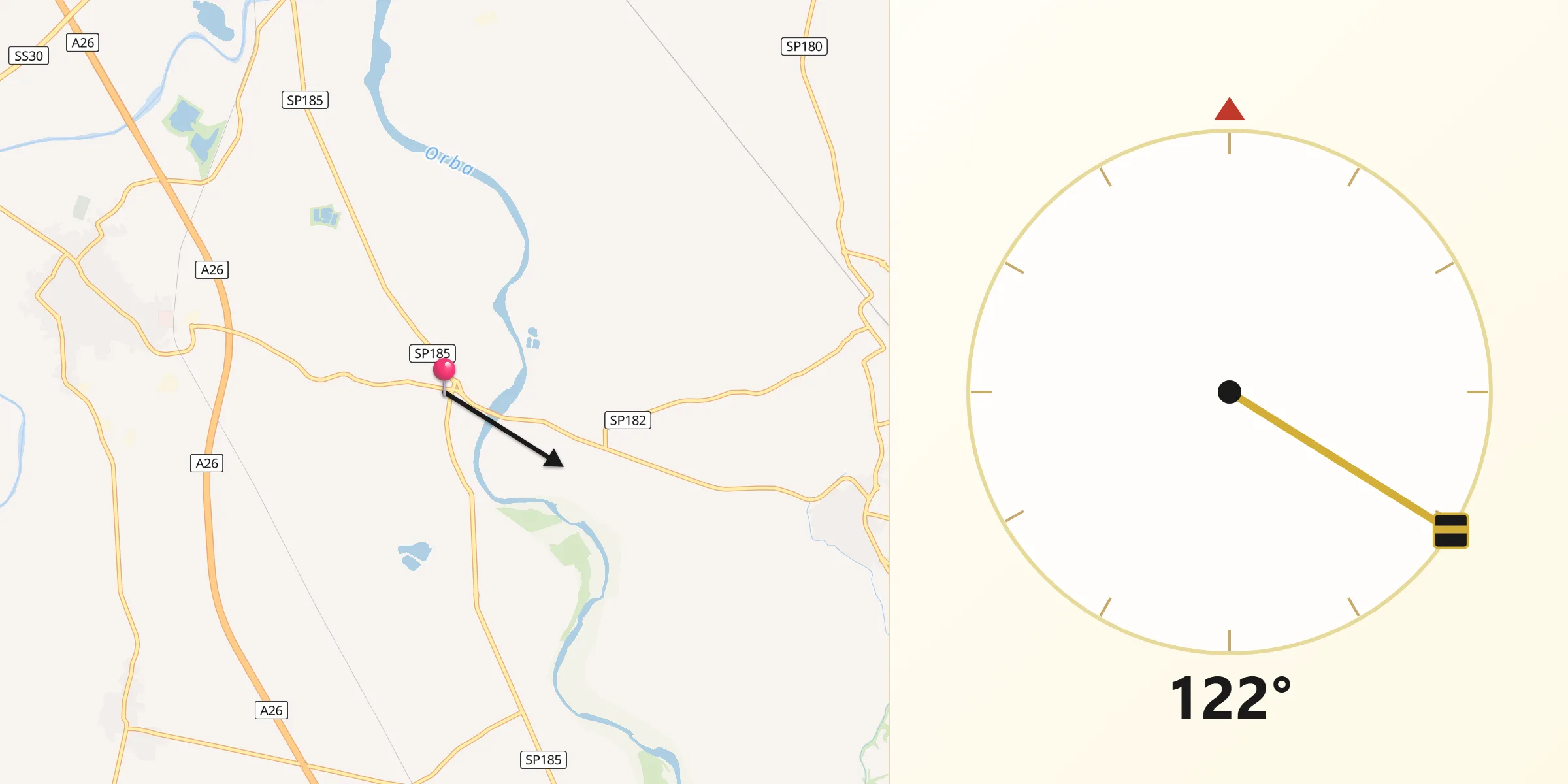 Direzione della Qibla da Casal Cermelli