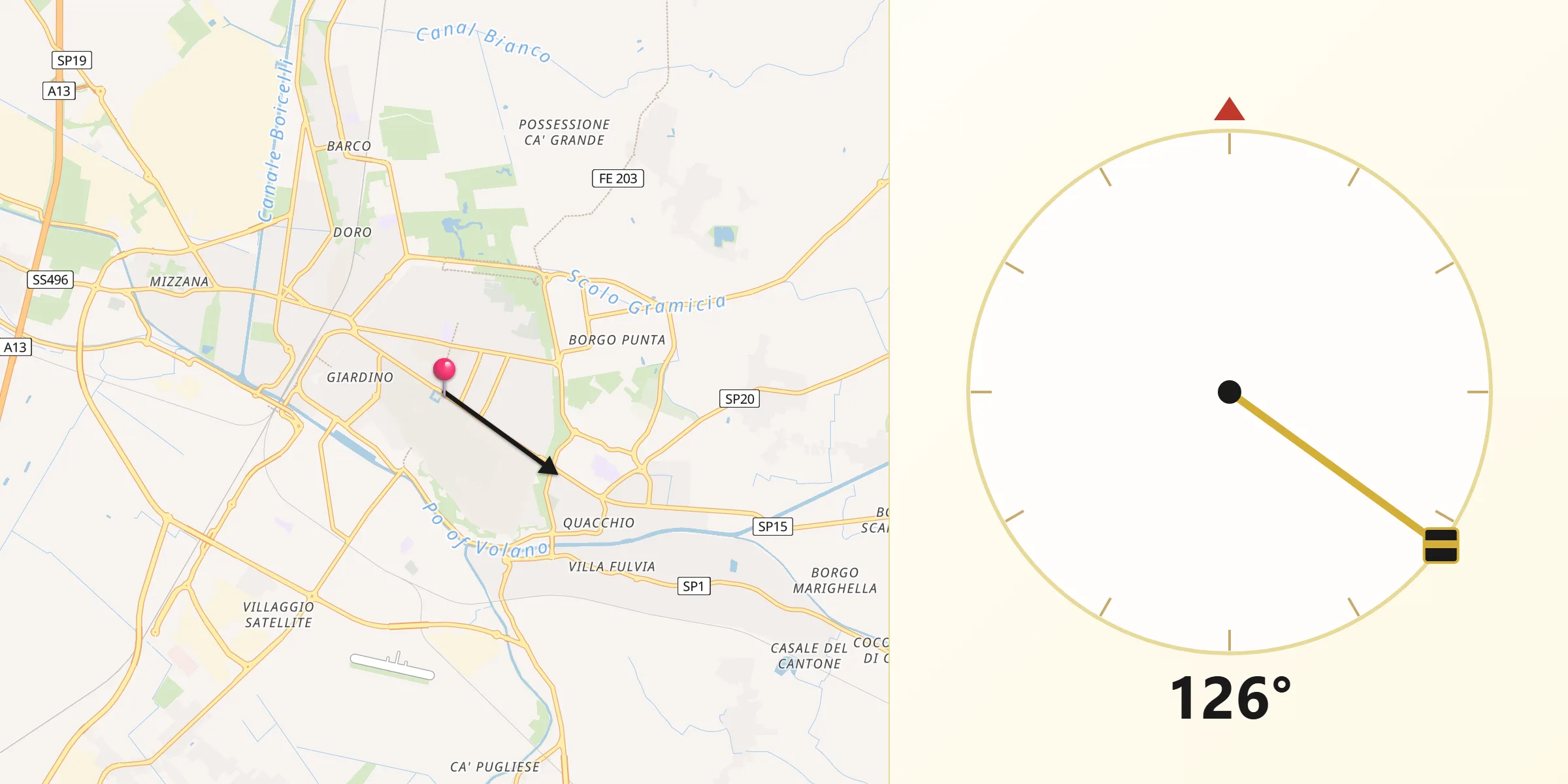 Direzione della Qibla da Ferrara