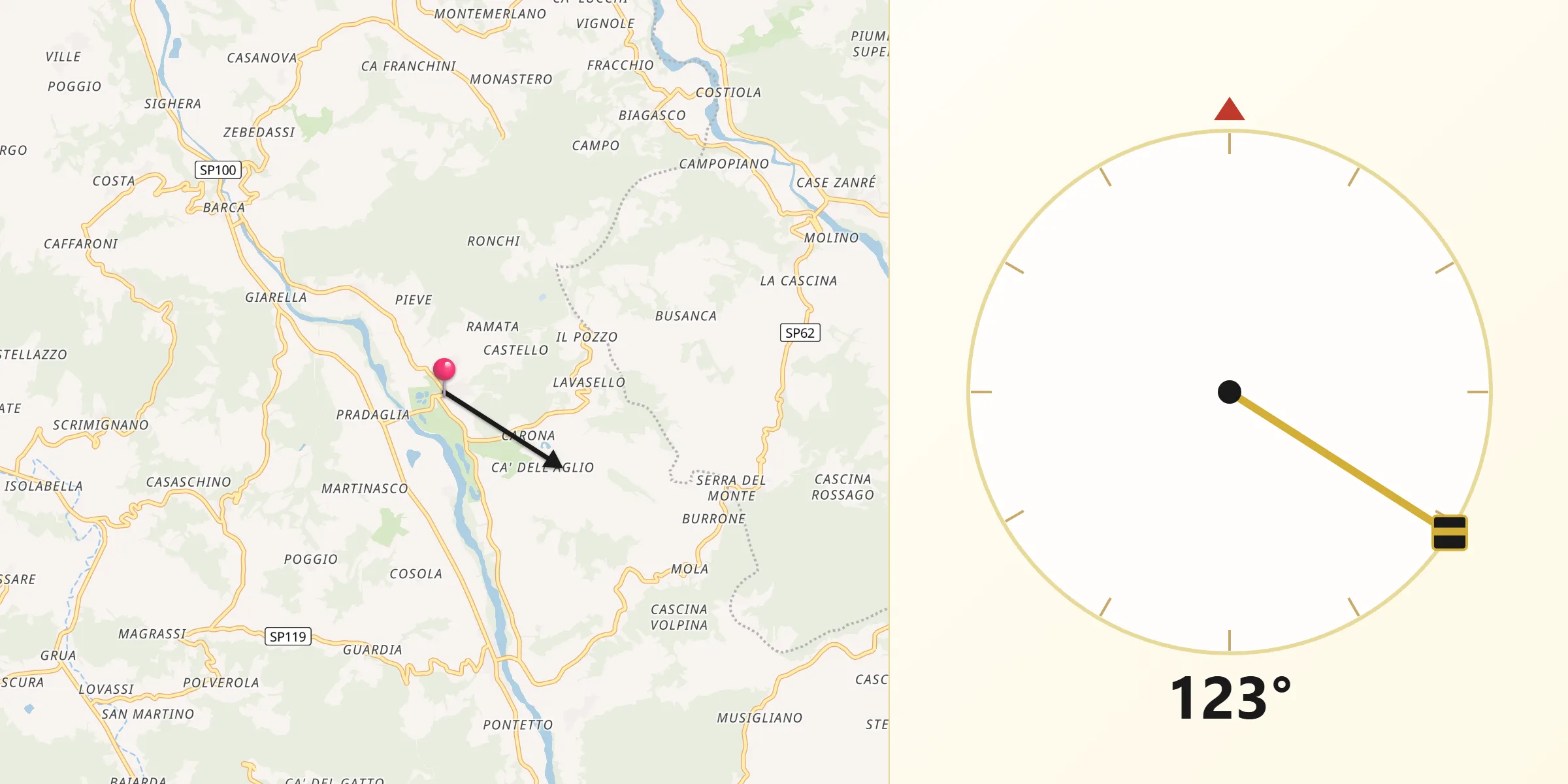 Direzione della Qibla da Momperone
