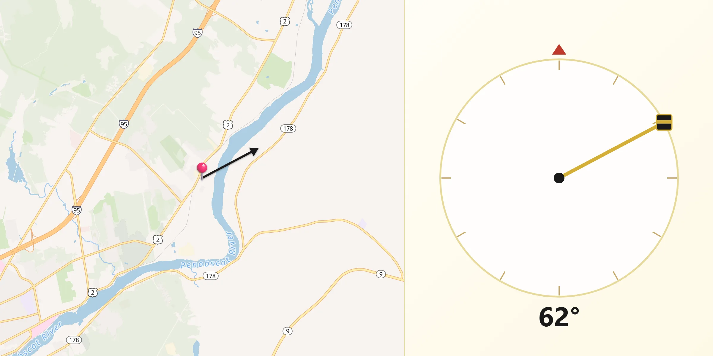 Qibla Direction from Veazie