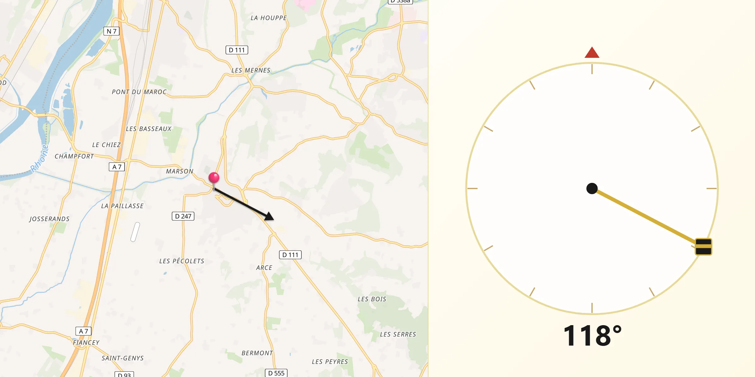 Direction vers la Qibla depuis Étoile-sur-Rhône