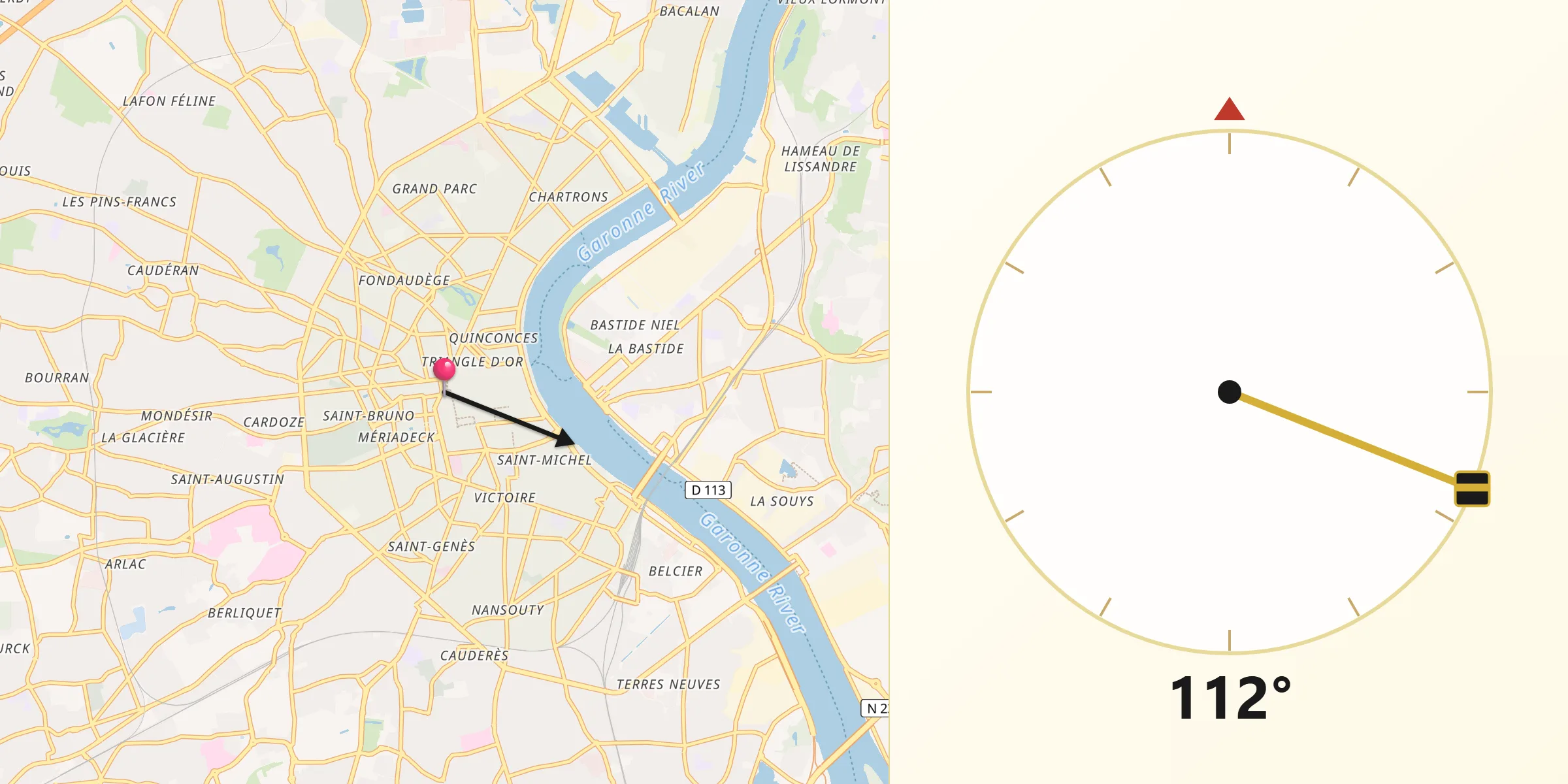 Qibla Richting vanaf Bordeaux