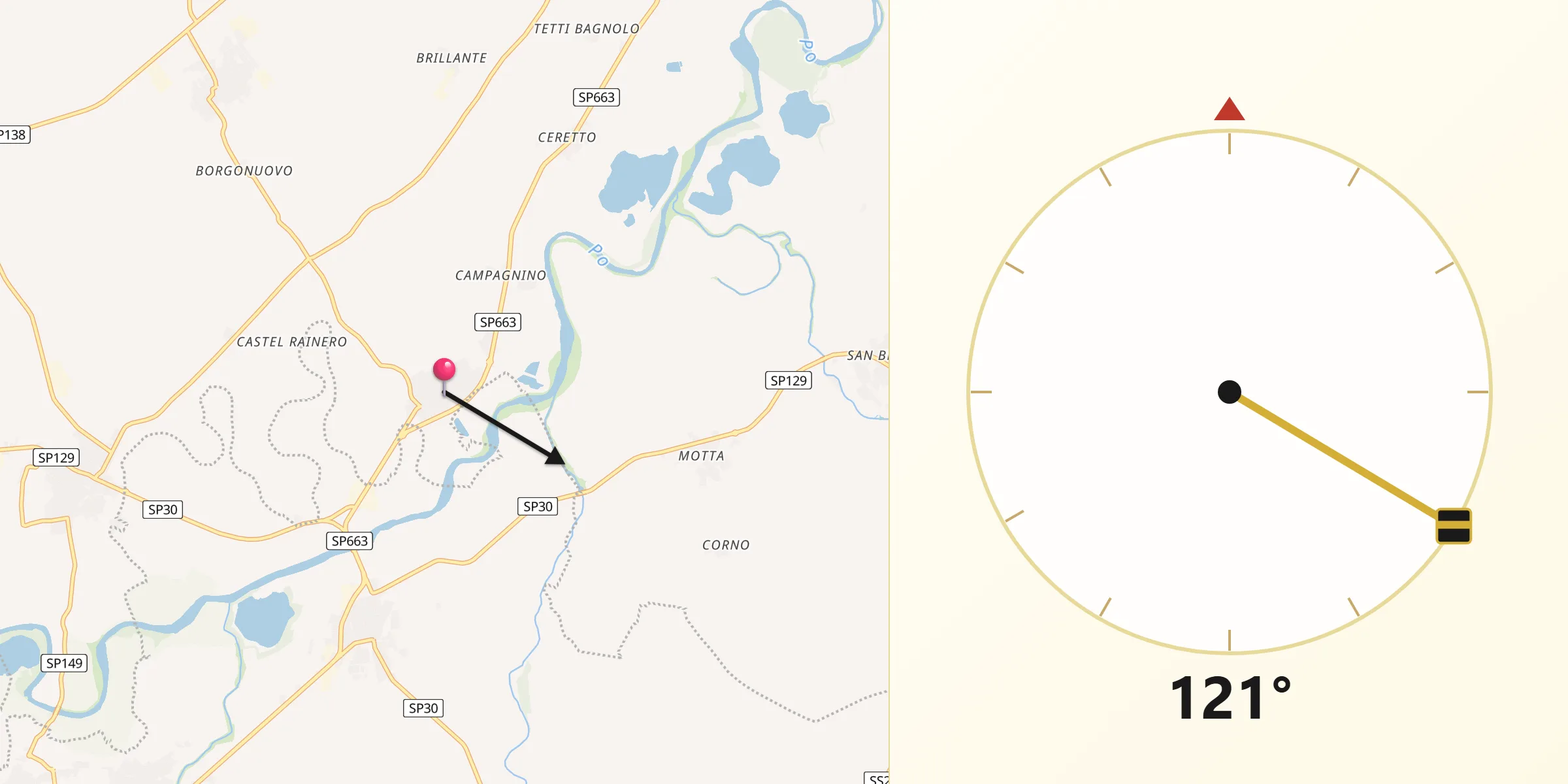 Direzione della Qibla da Lombriasco