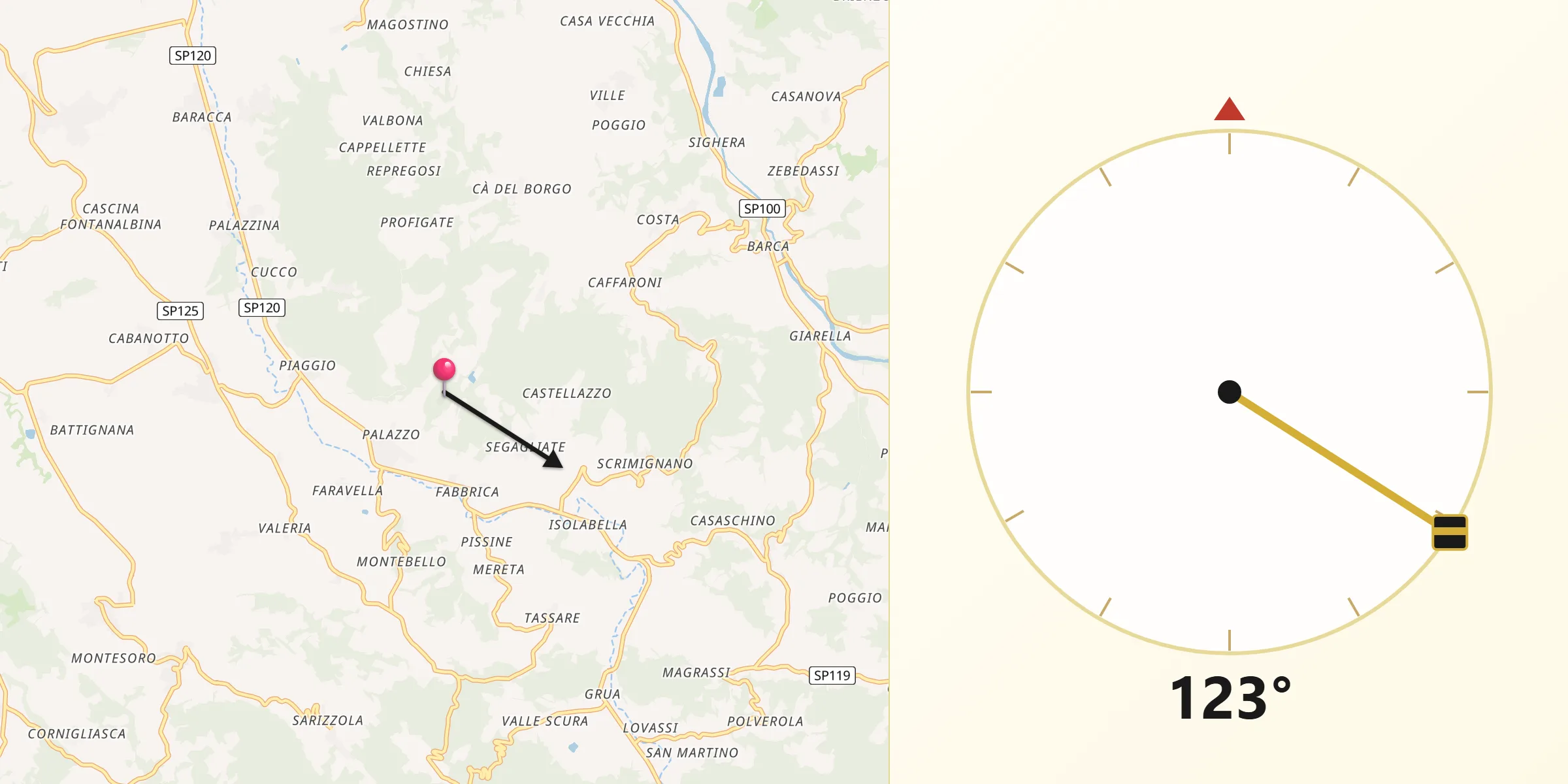 Direzione della Qibla da Montegioco