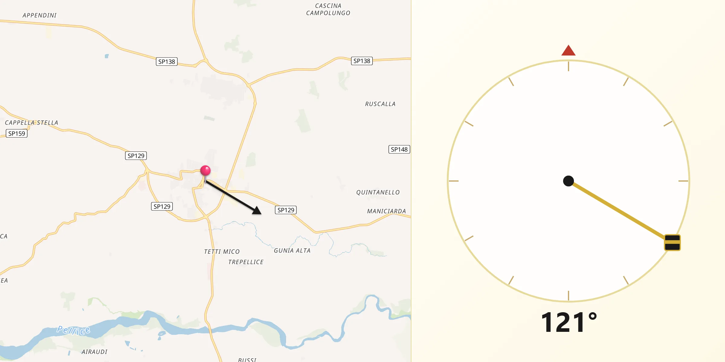 Direzione della Qibla da Vigone