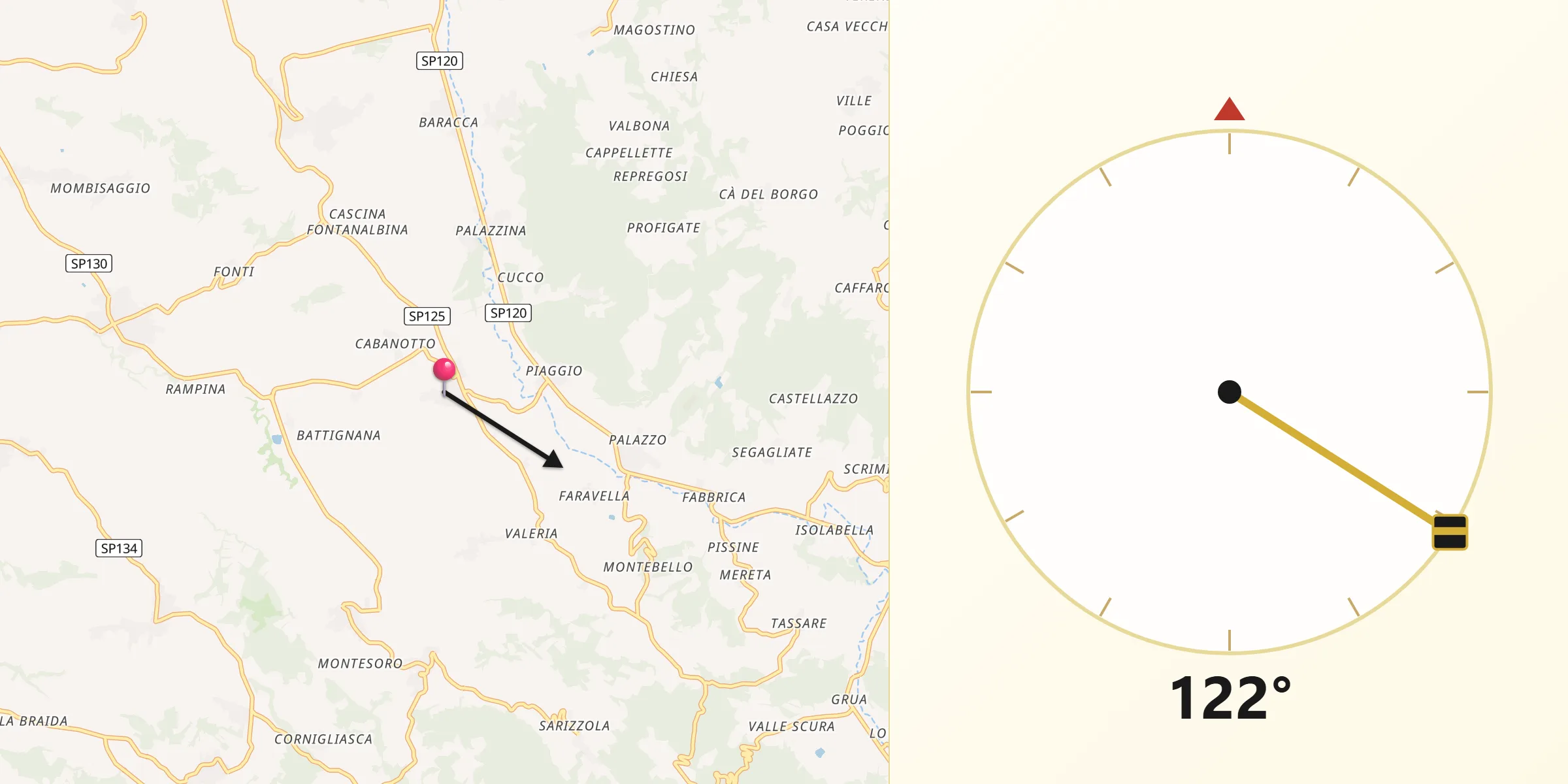 Direzione della Qibla da Cerreto Grue