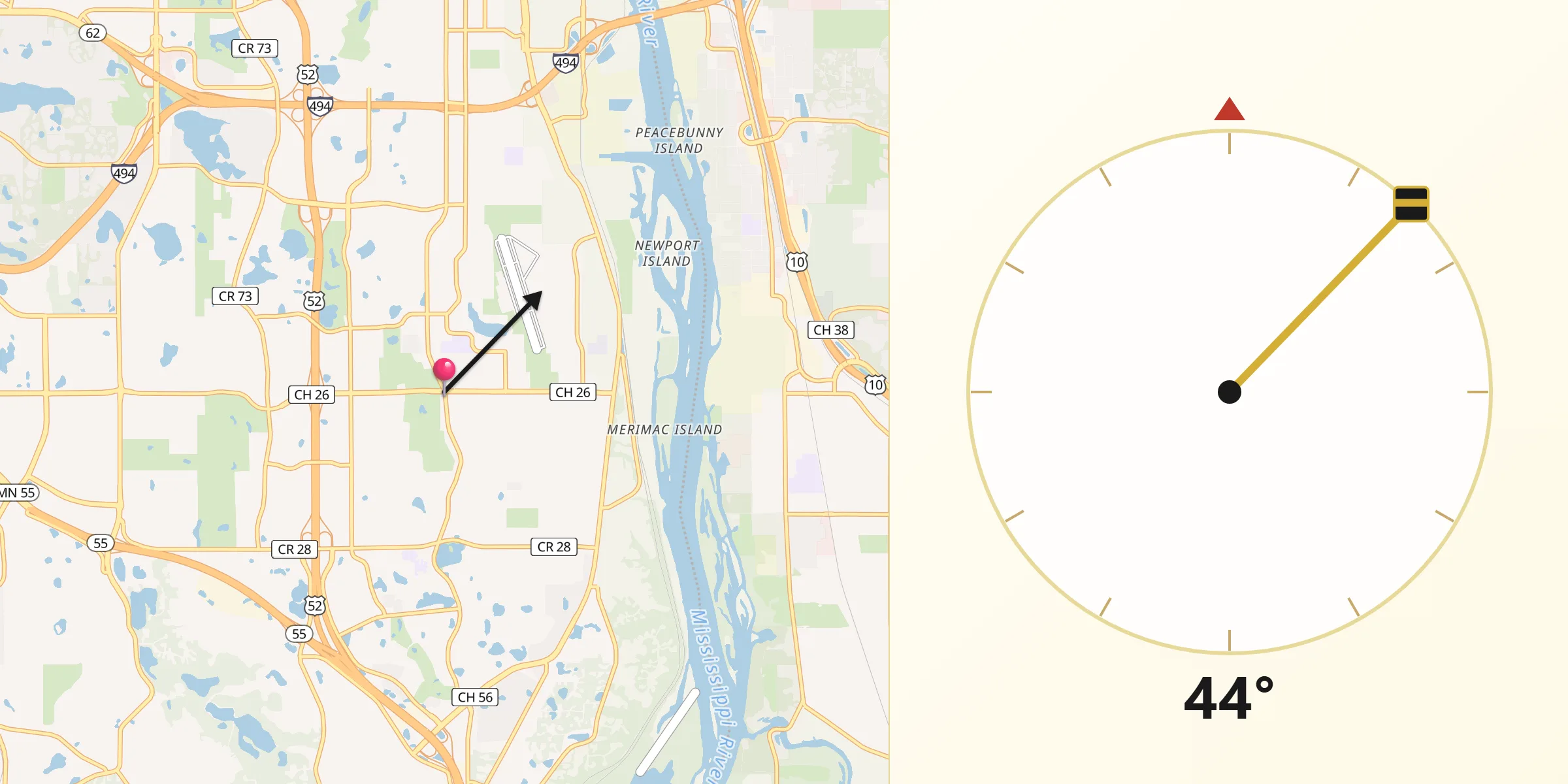 Qibla Direction from Inver Grove Heights