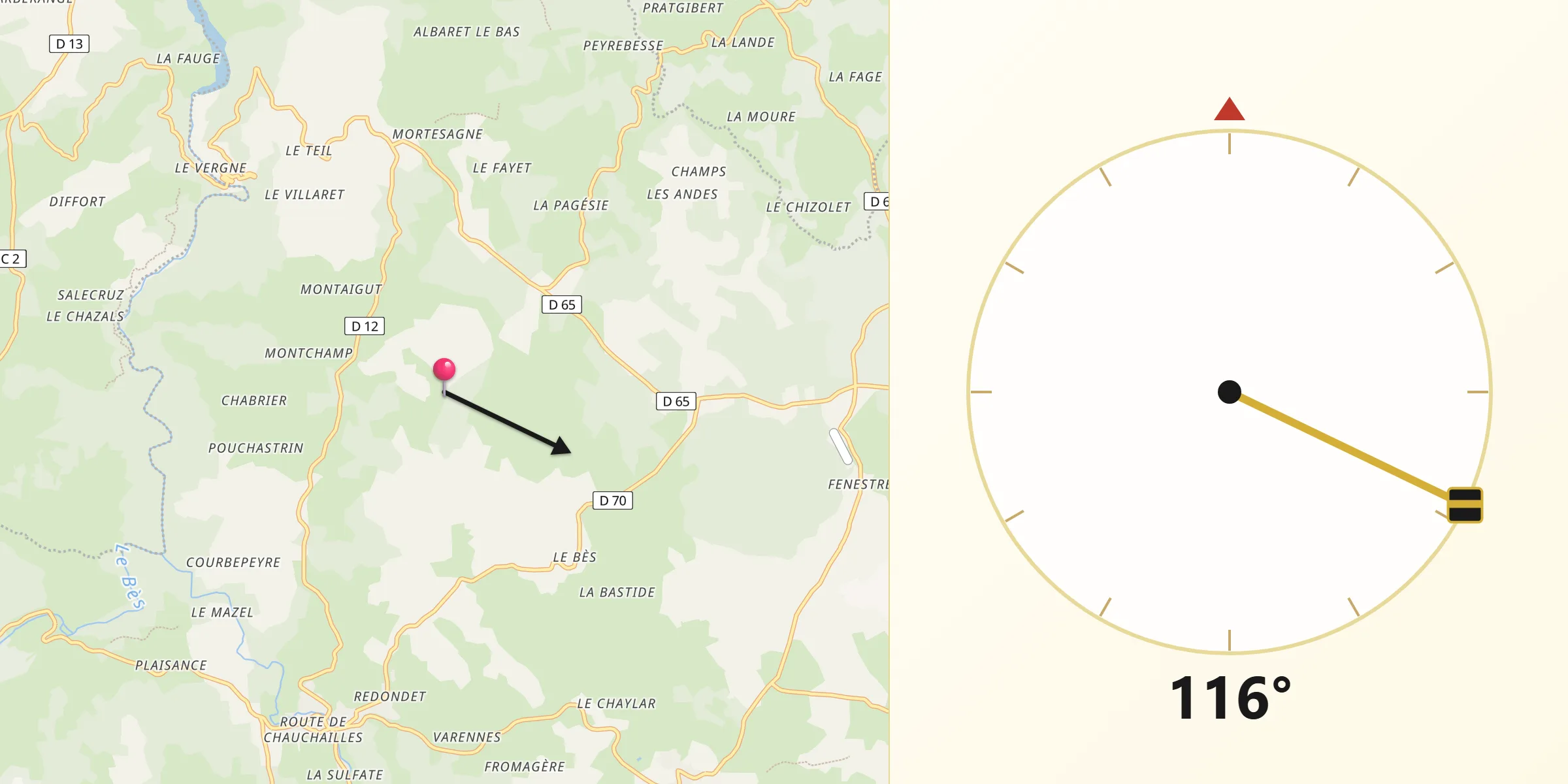 Direction vers la Qibla depuis Les Monts-Verts