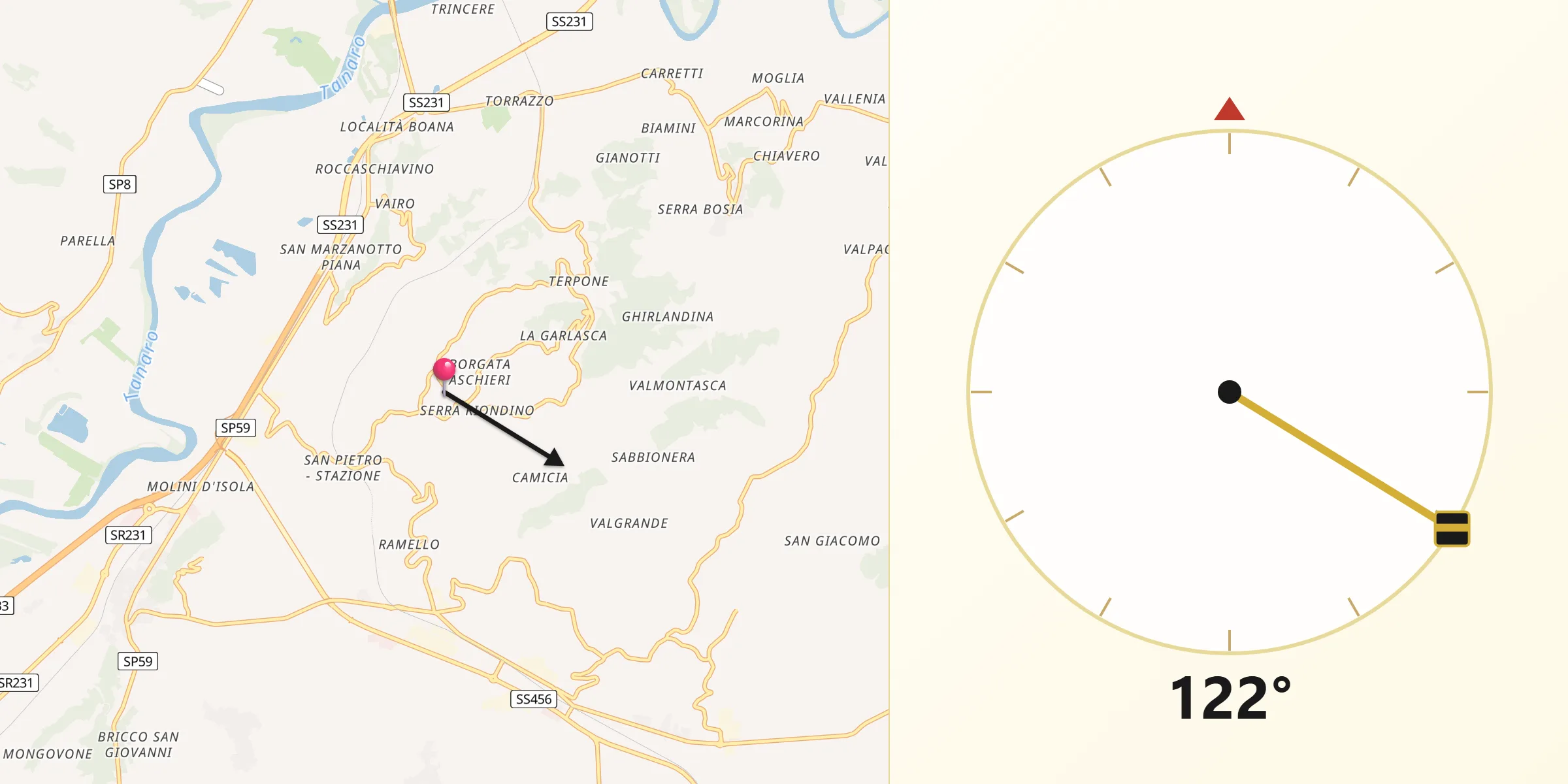 Direzione della Qibla da Mongardino