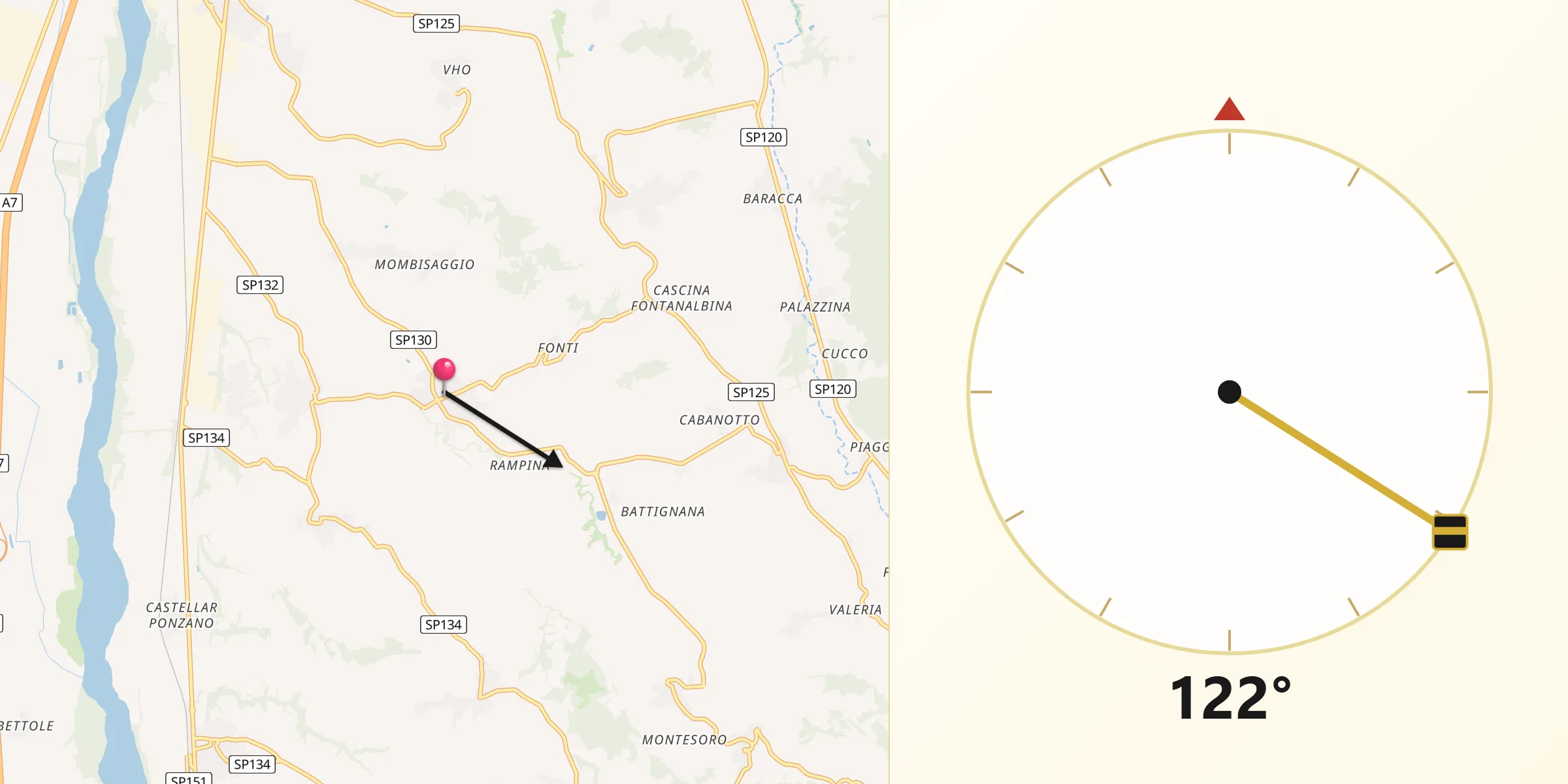Direzione della Qibla da Villaromagnano