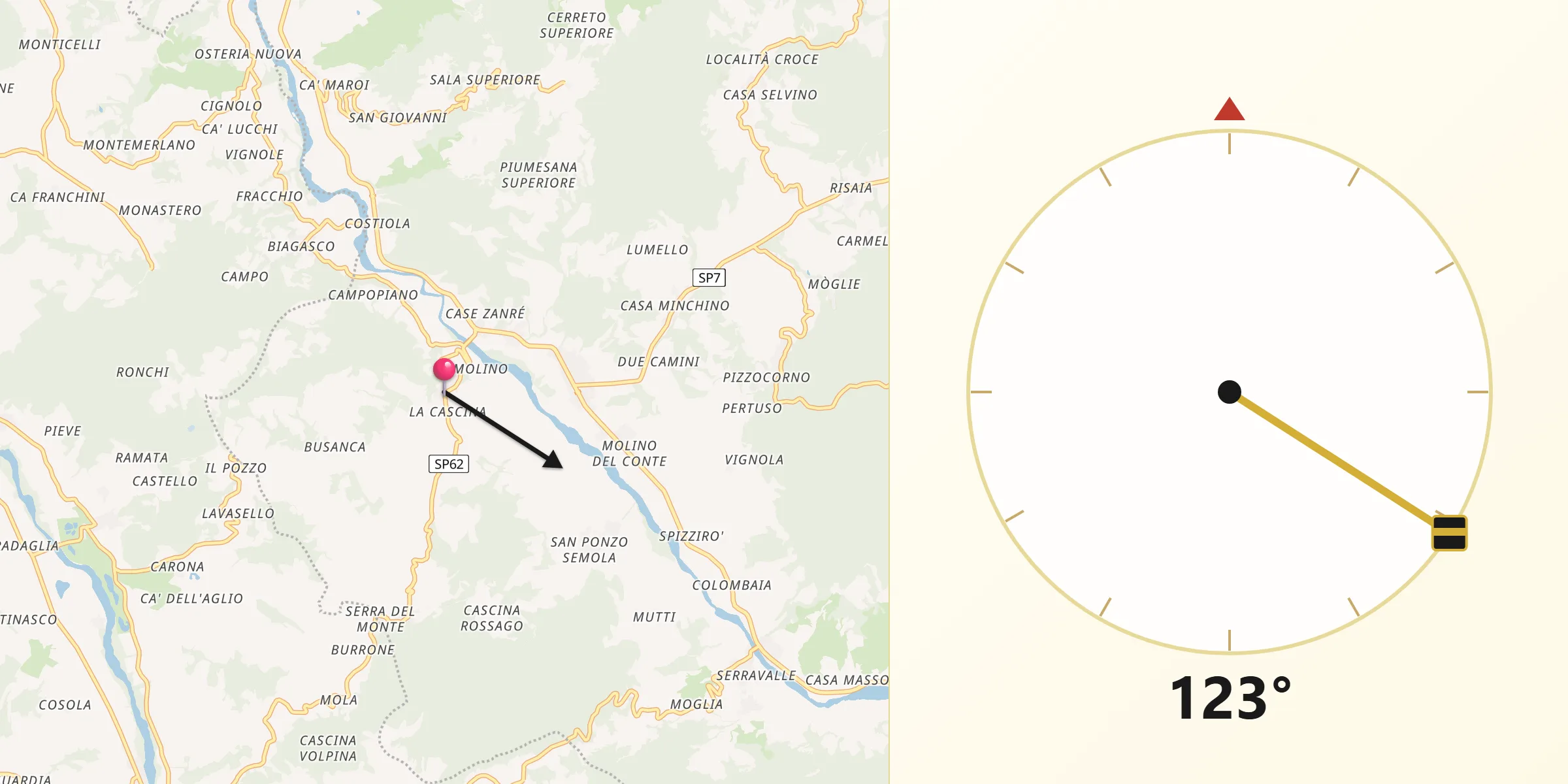 Direzione della Qibla da Cecima