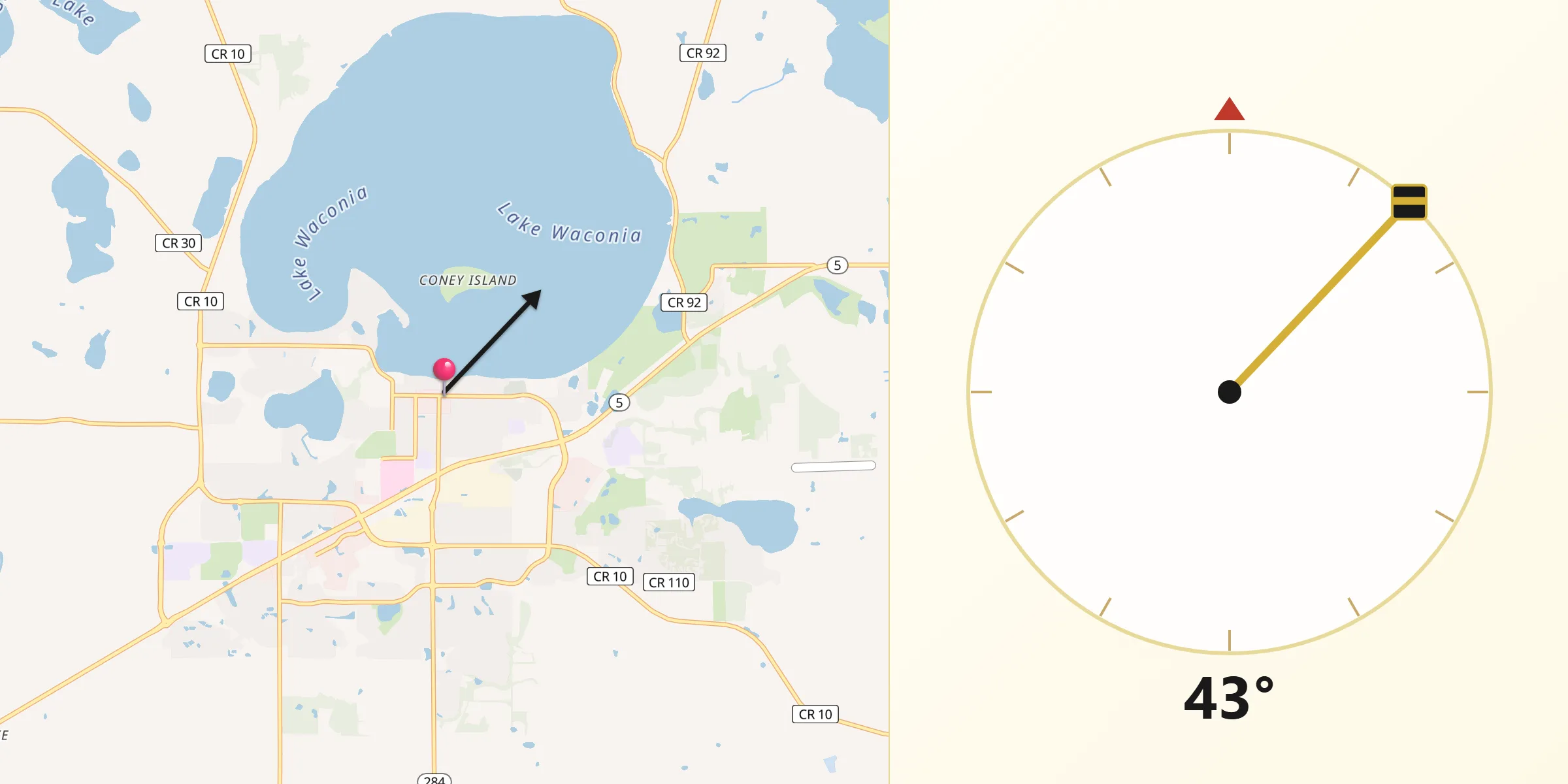 Qibla Direction from Waconia