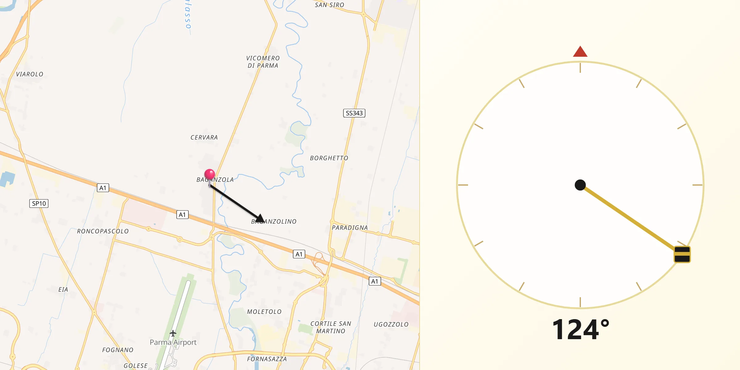 Direzione della Qibla da Baganzola