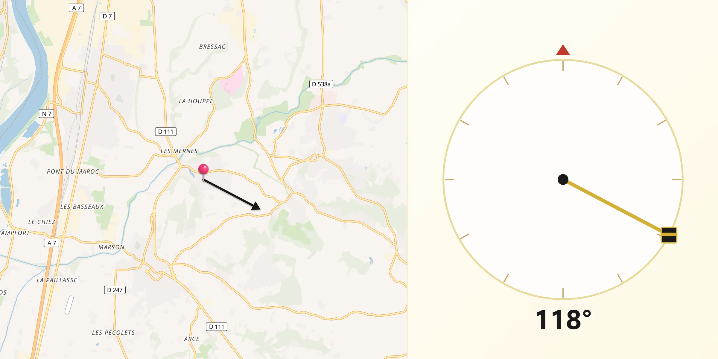 Direction vers la Qibla depuis Beauvallon