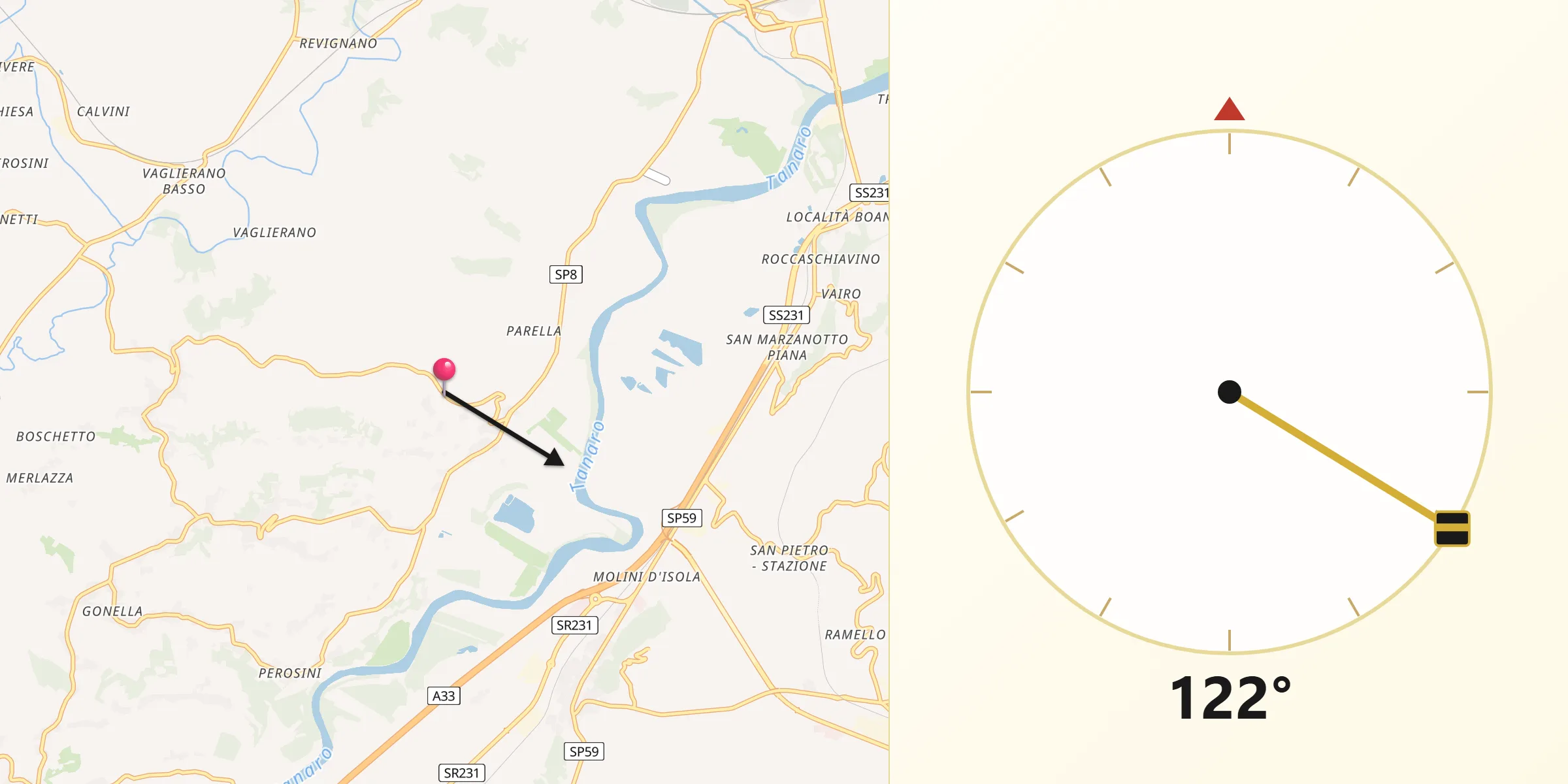 Direzione della Qibla da Revigliasco d'Asti
