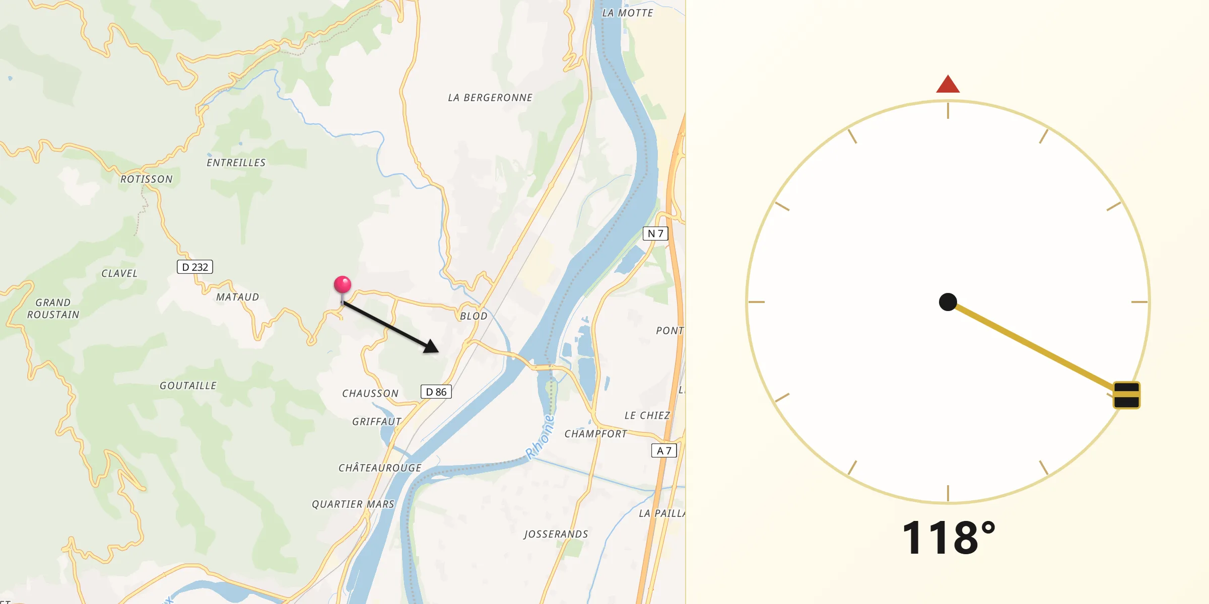 Direction vers la Qibla depuis Saint-Georges-les-Bains