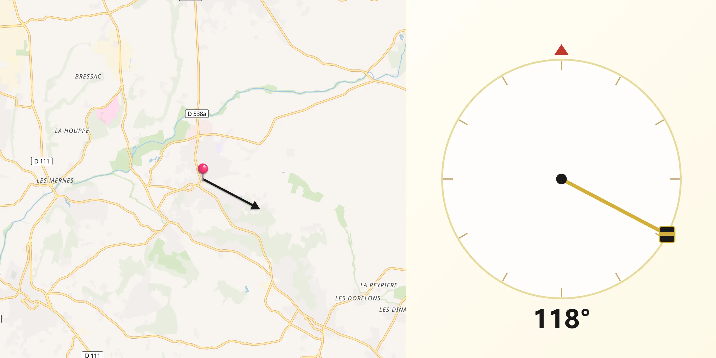 Direction vers la Qibla depuis Beaumont-lès-Valence