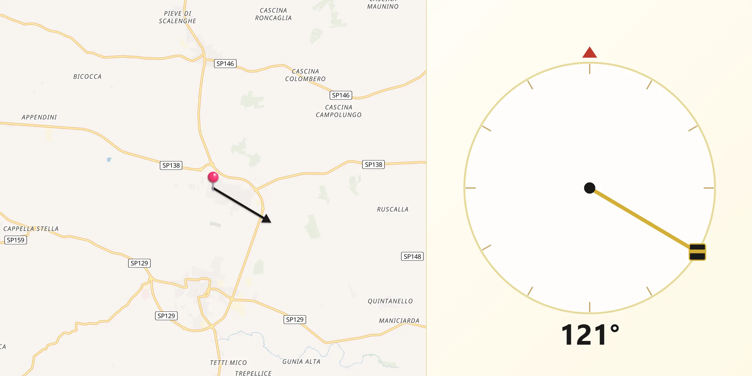 Direzione della Qibla da Cercenasco