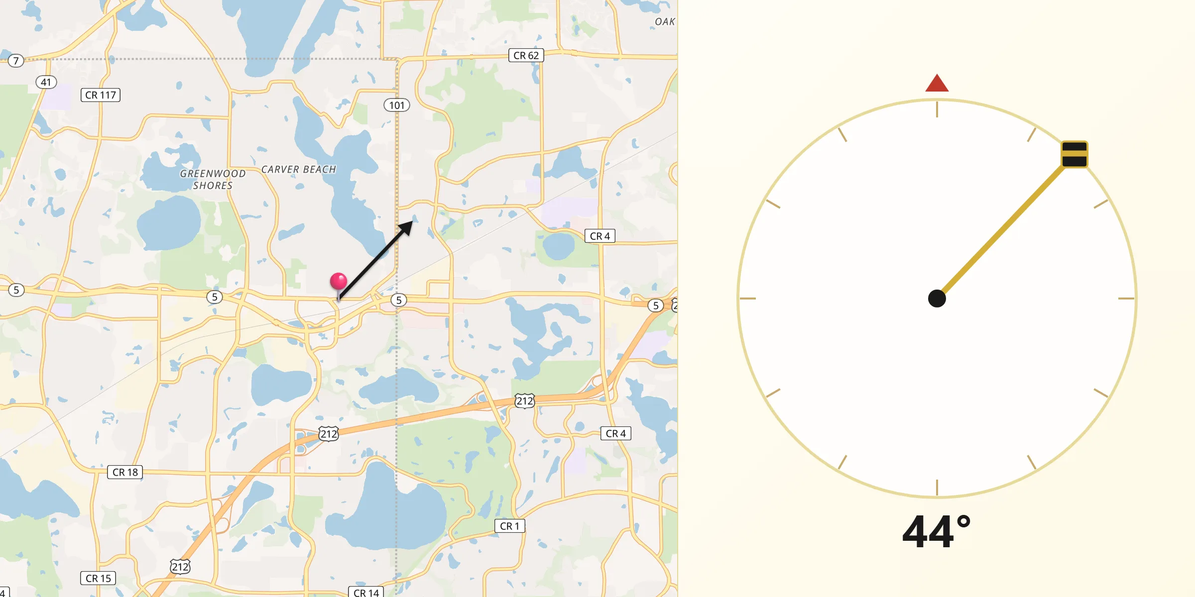 Qibla Direction from Chanhassen