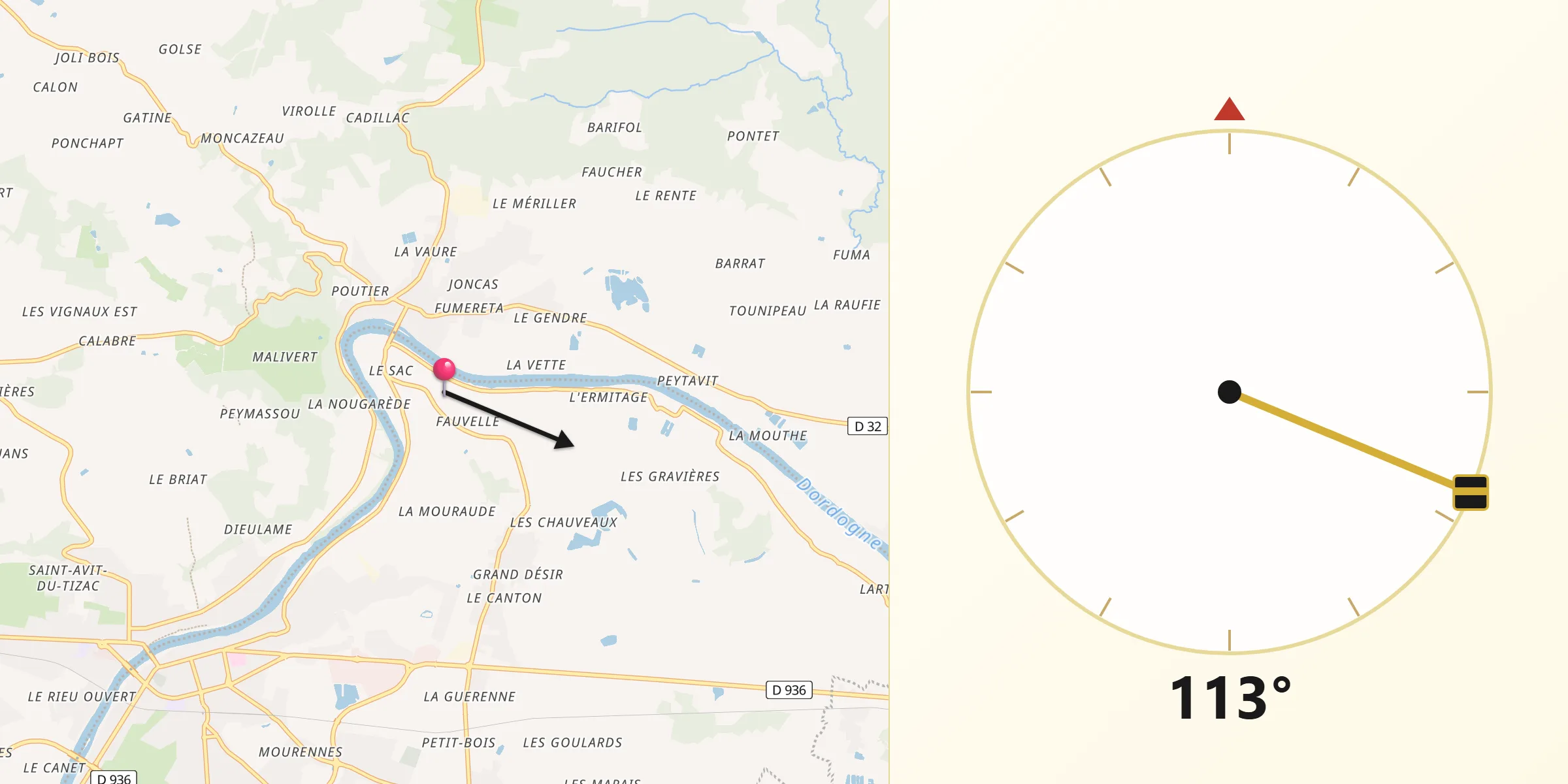 Direction vers la Qibla depuis Le Fleix